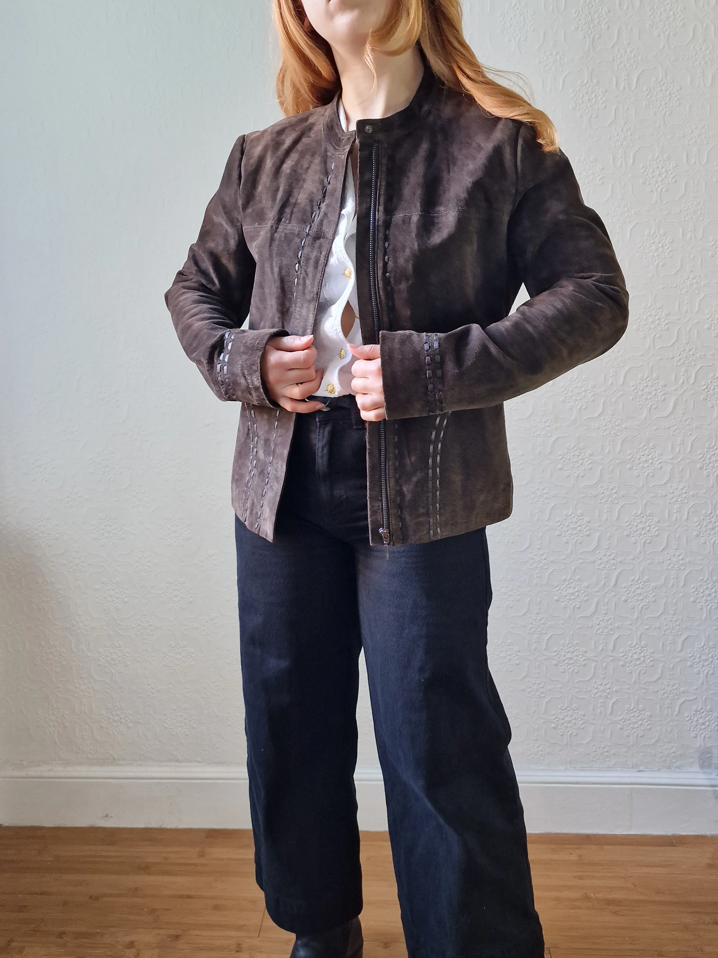 Vintage 90s Dark Brown Genuine Suede Leather Jacket - S - Image 8