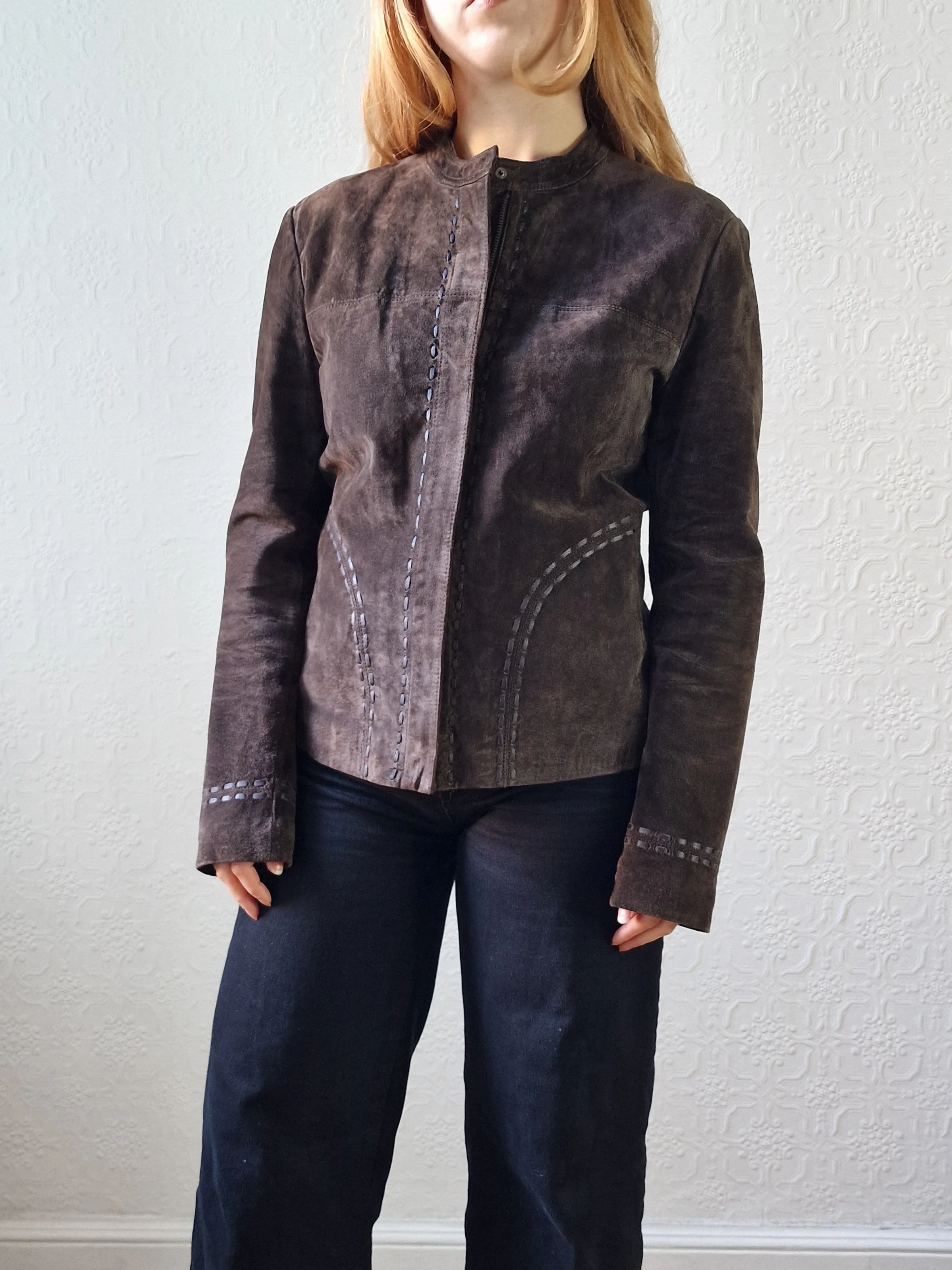 Vintage 90s Dark Brown Genuine Suede Leather Jacket - S - Image 9