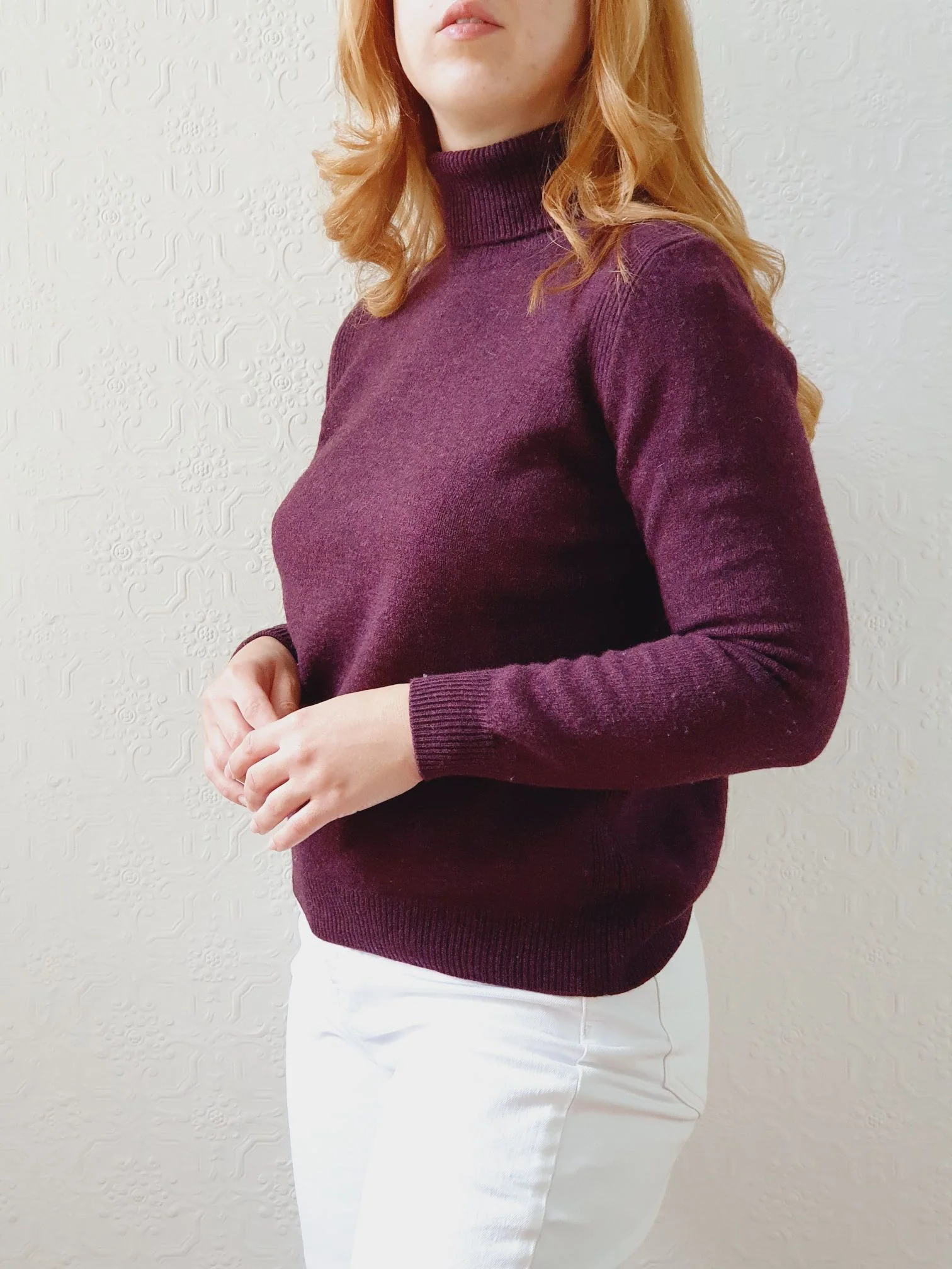 Vintage 90s Dark Burgundy Merino Wool Turtleneck Jumper - S - Image 2
