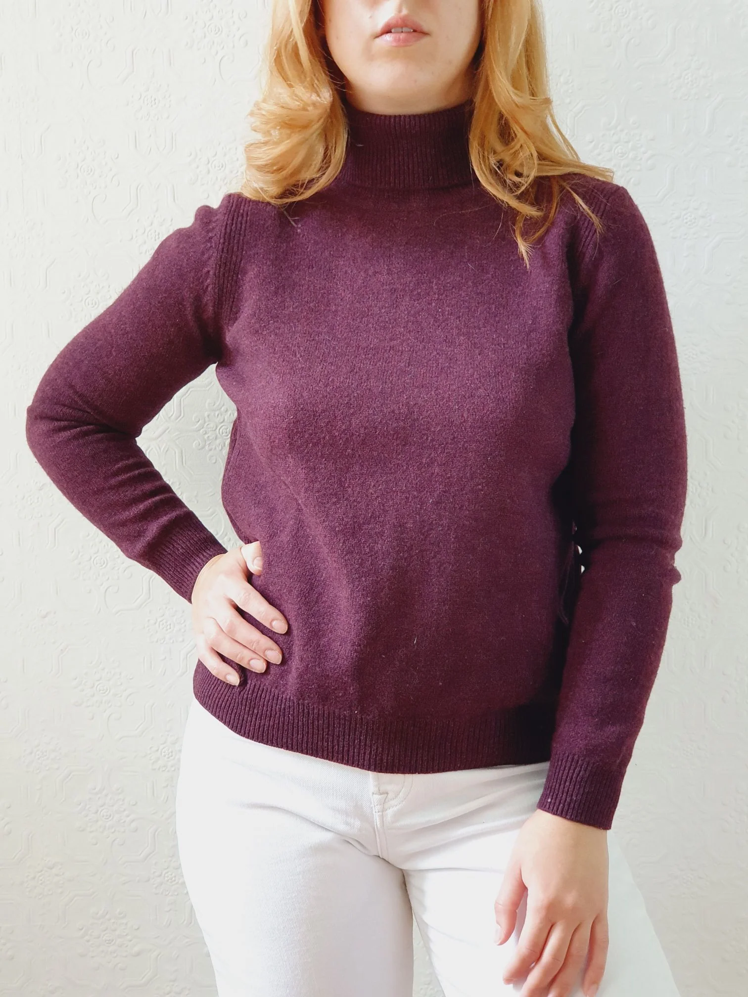 Vintage 90s Dark Burgundy Merino Wool Turtleneck Jumper - S - Image 4