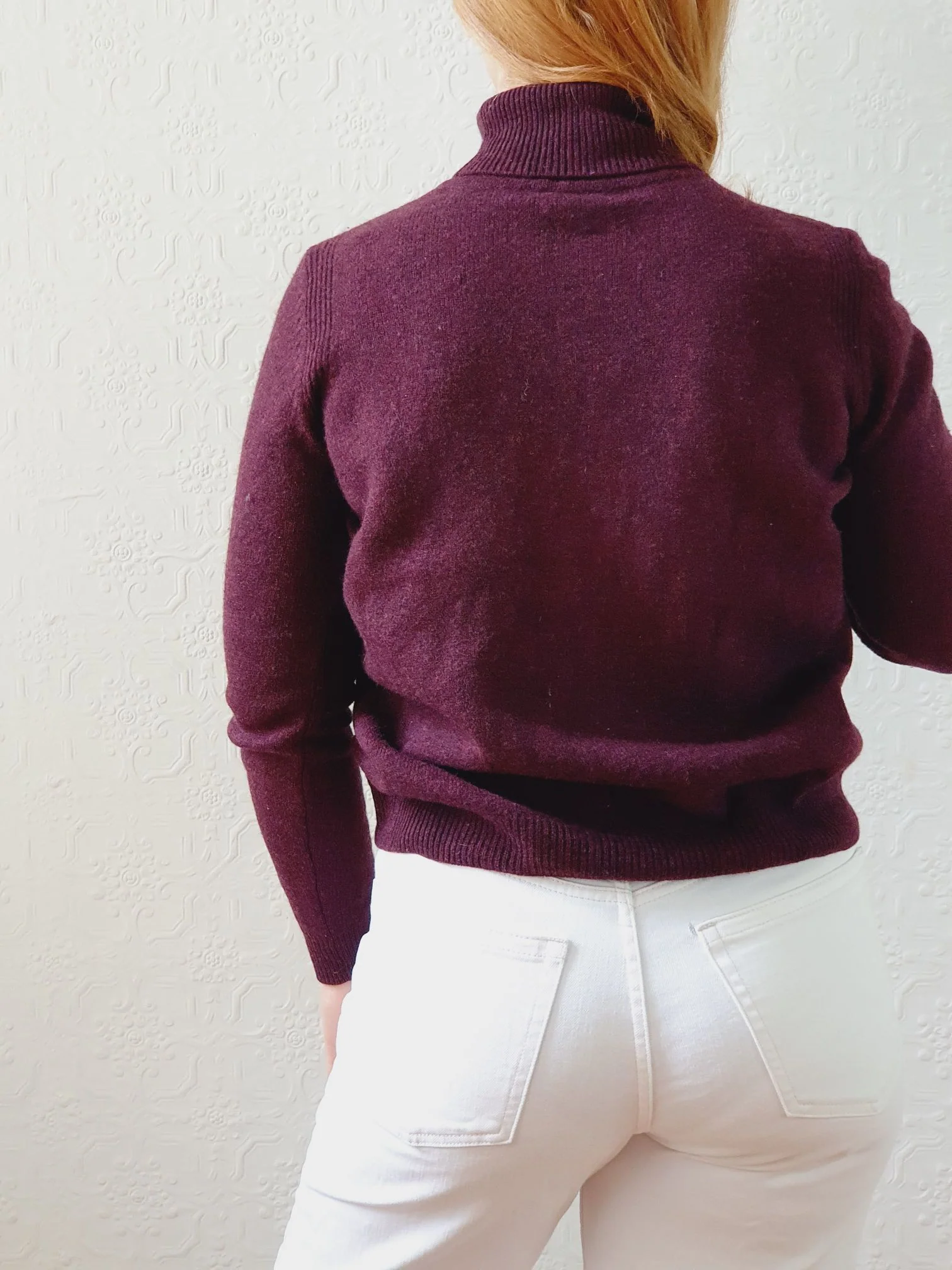 Vintage 90s Dark Burgundy Merino Wool Turtleneck Jumper - S - Image 5