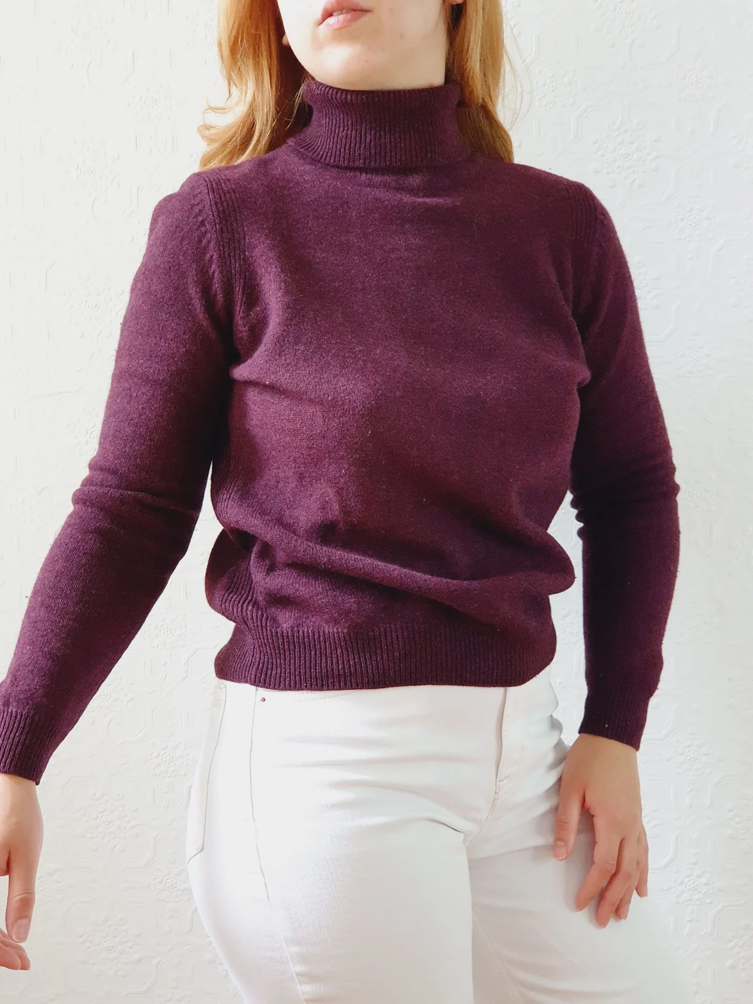 Vintage 90s Dark Burgundy Merino Wool Turtleneck Jumper - S - Image 8