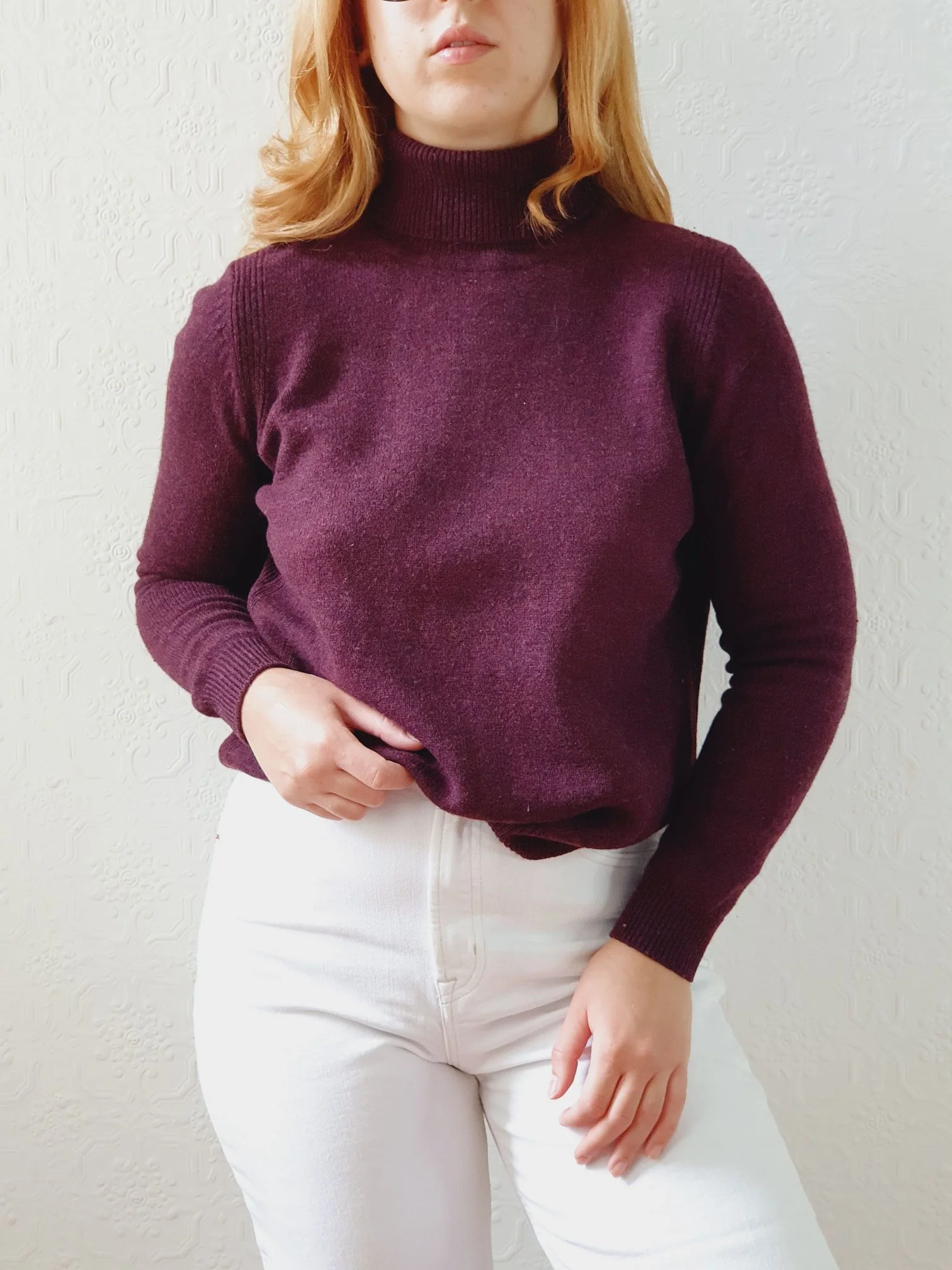 Vintage 90s Dark Burgundy Merino Wool Turtleneck Jumper - S - Image 9