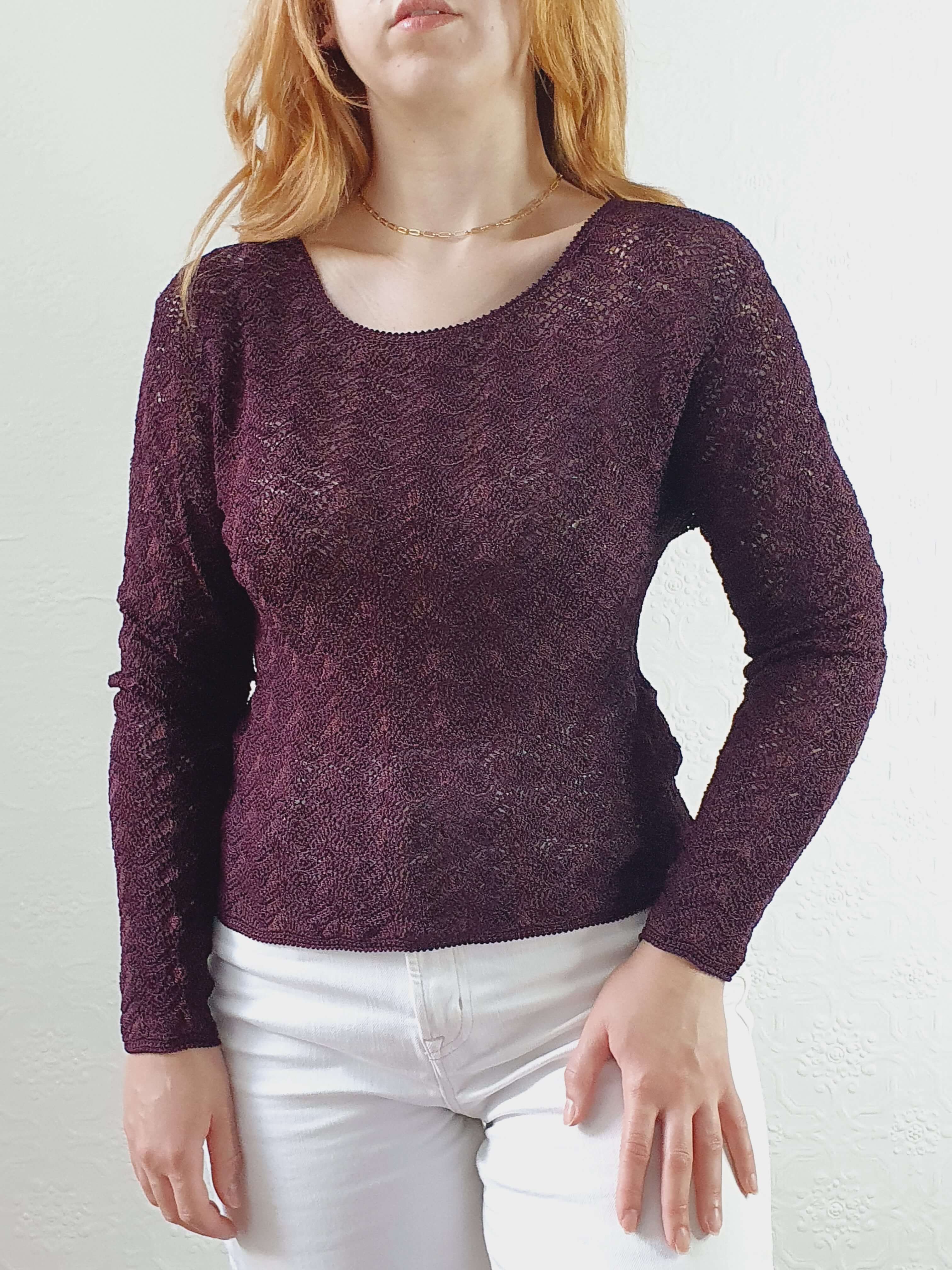 Vintage 90s Deep Purple Scalloped Crochet Top - XS/S