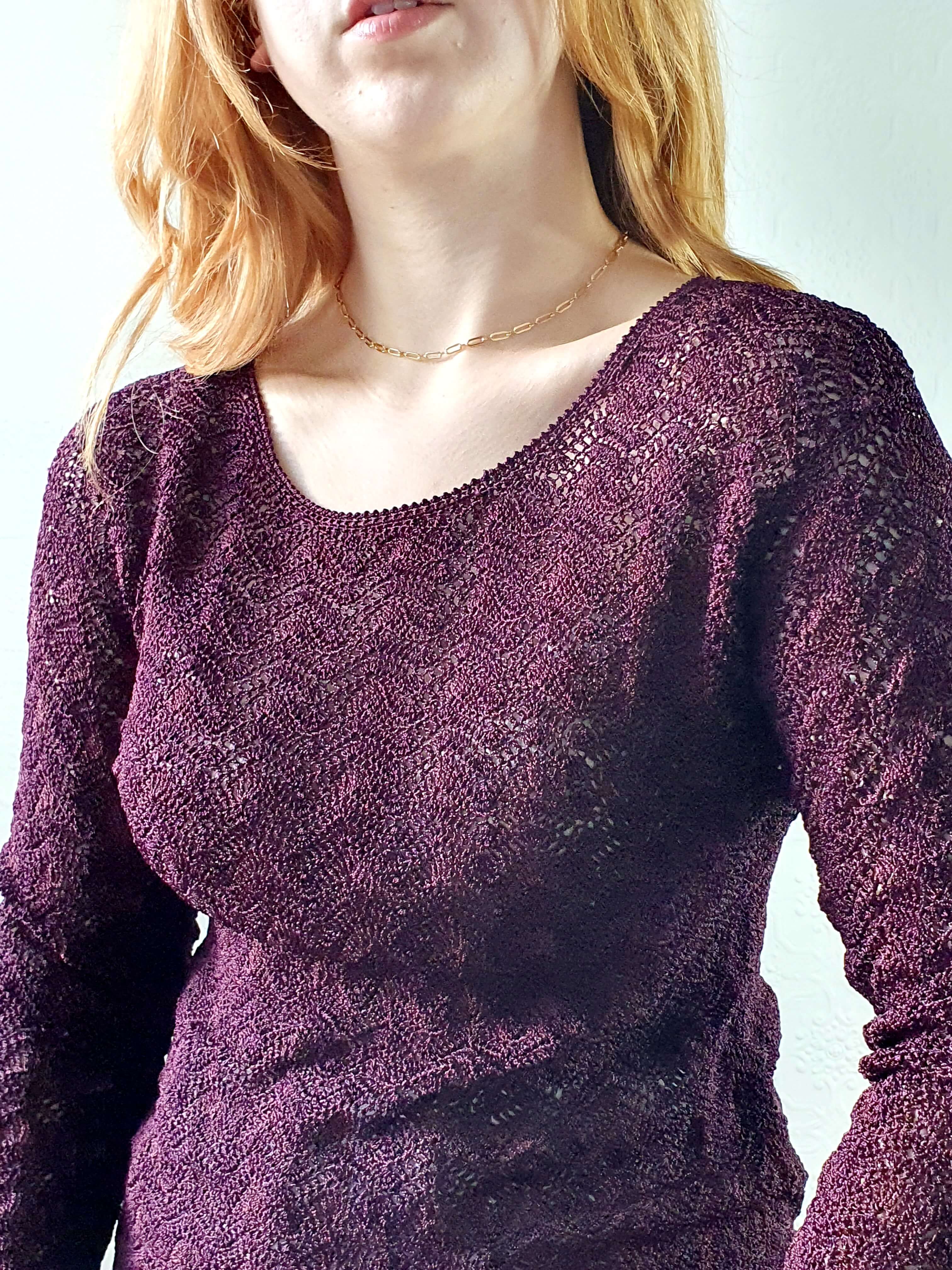Vintage 90s Deep Purple Scalloped Crochet Top - XS/S - Image 3