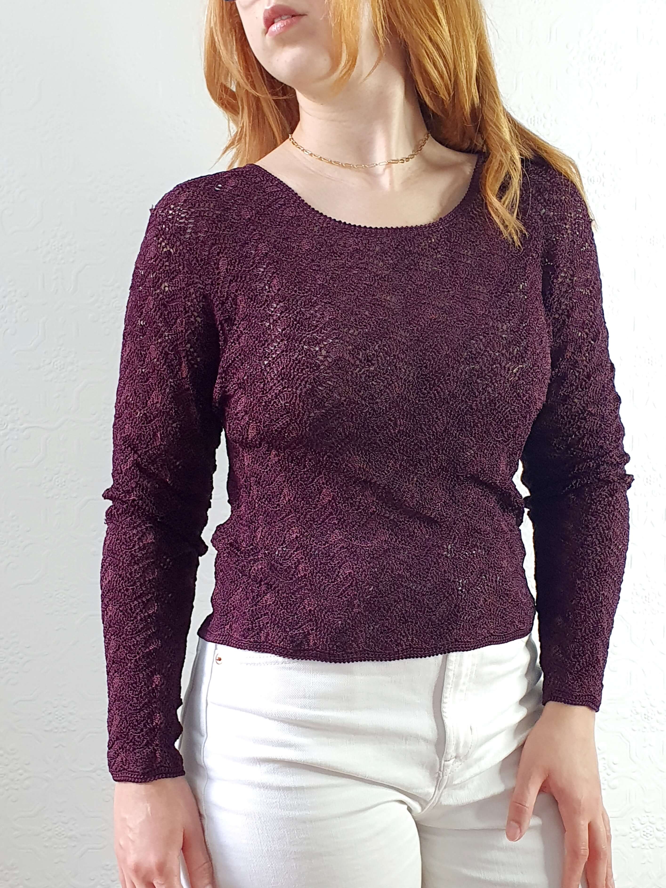 Vintage 90s Deep Purple Scalloped Crochet Top - XS/S - Image 5