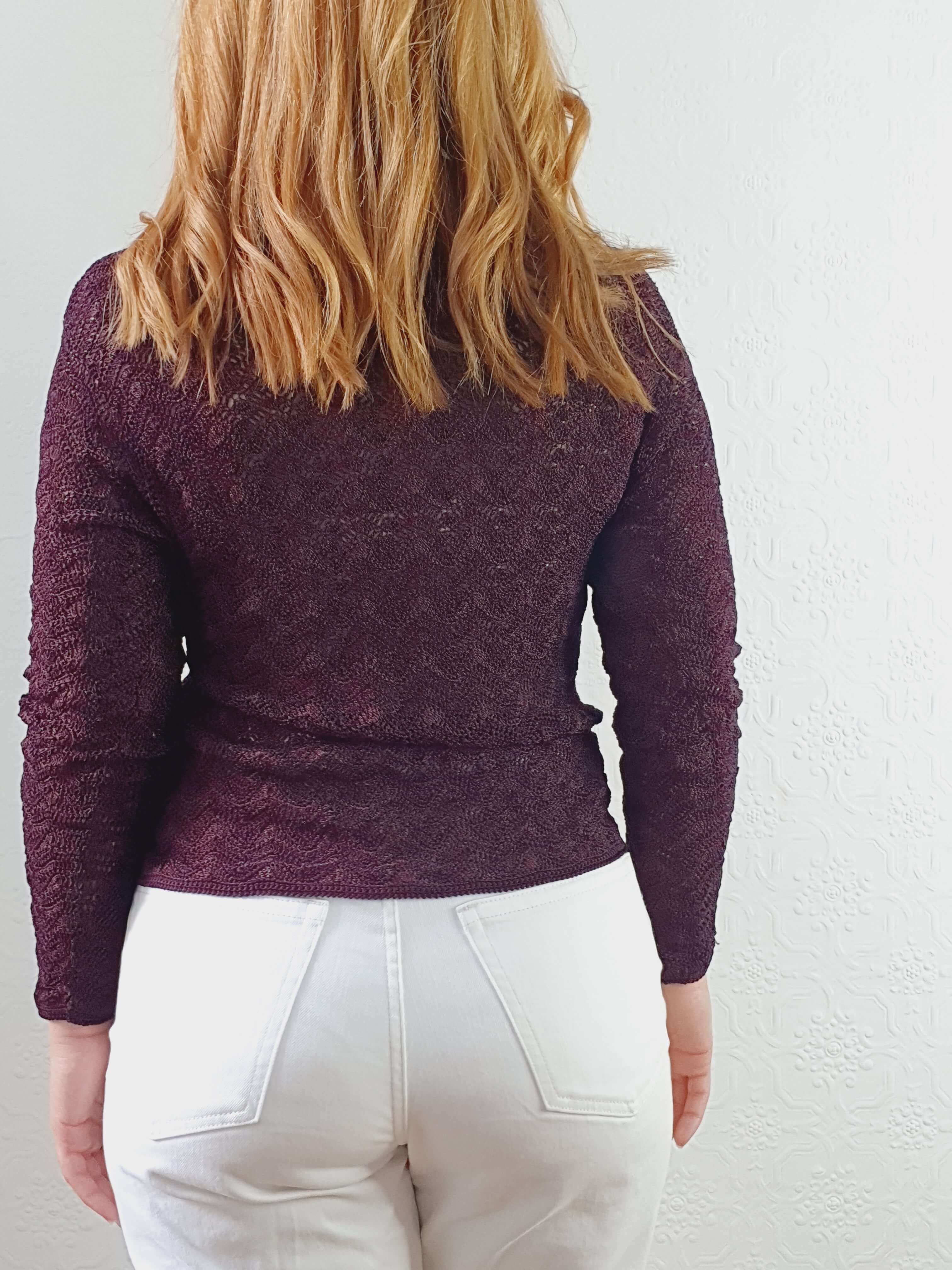 Vintage 90s Deep Purple Scalloped Crochet Top - XS/S - Image 6