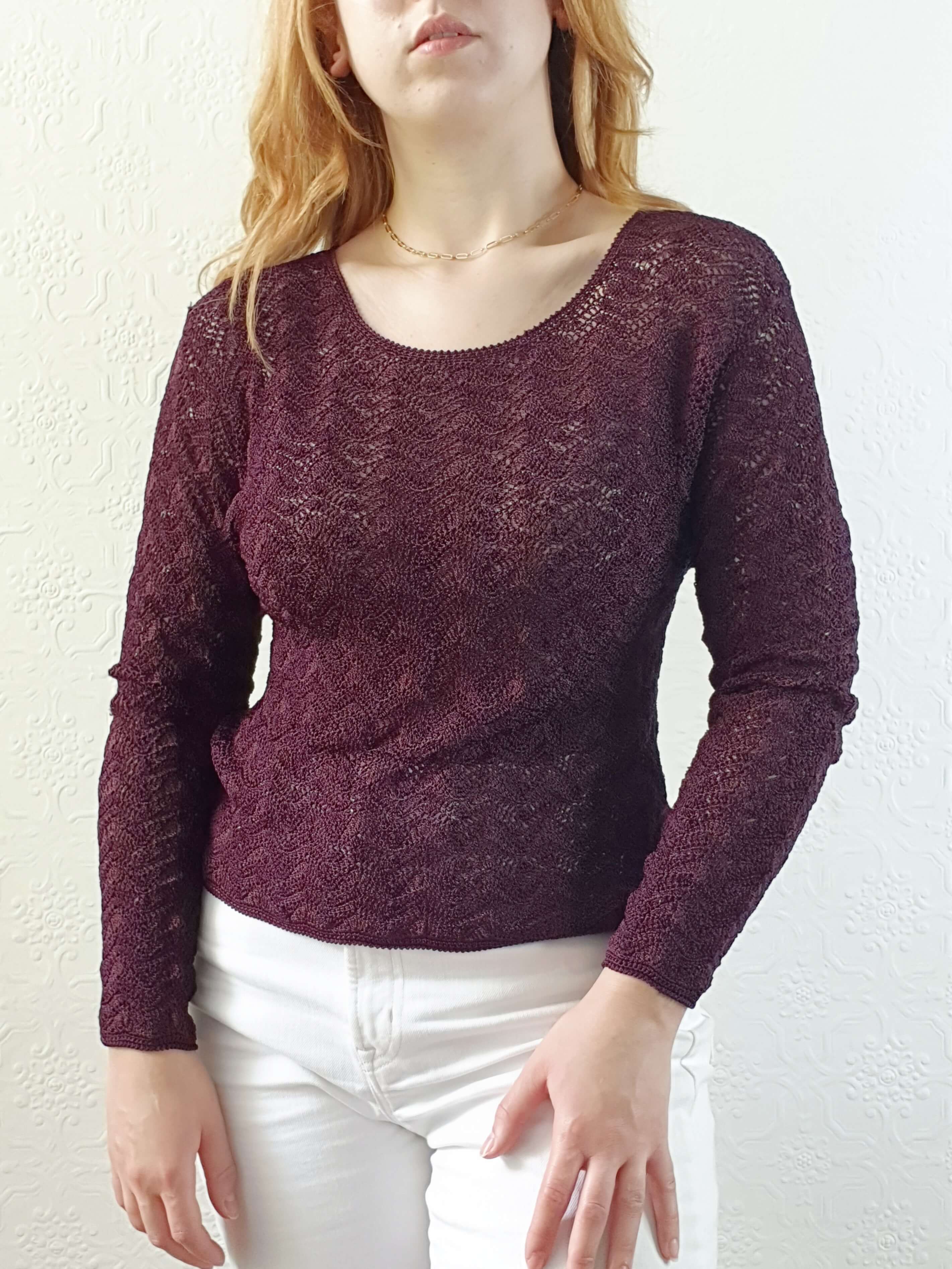 Vintage 90s Deep Purple Scalloped Crochet Top - XS/S - Image 7