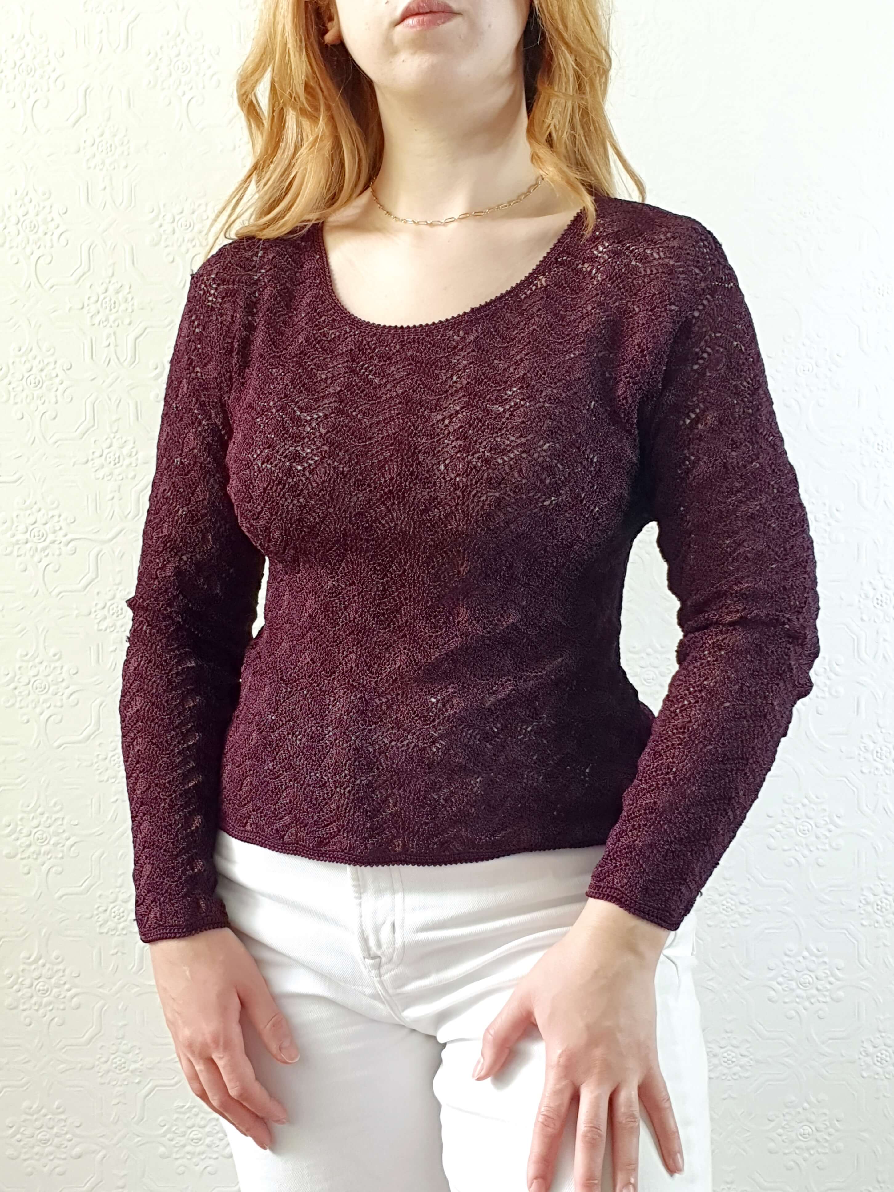 Vintage 90s Deep Purple Scalloped Crochet Top - XS/S - Image 8
