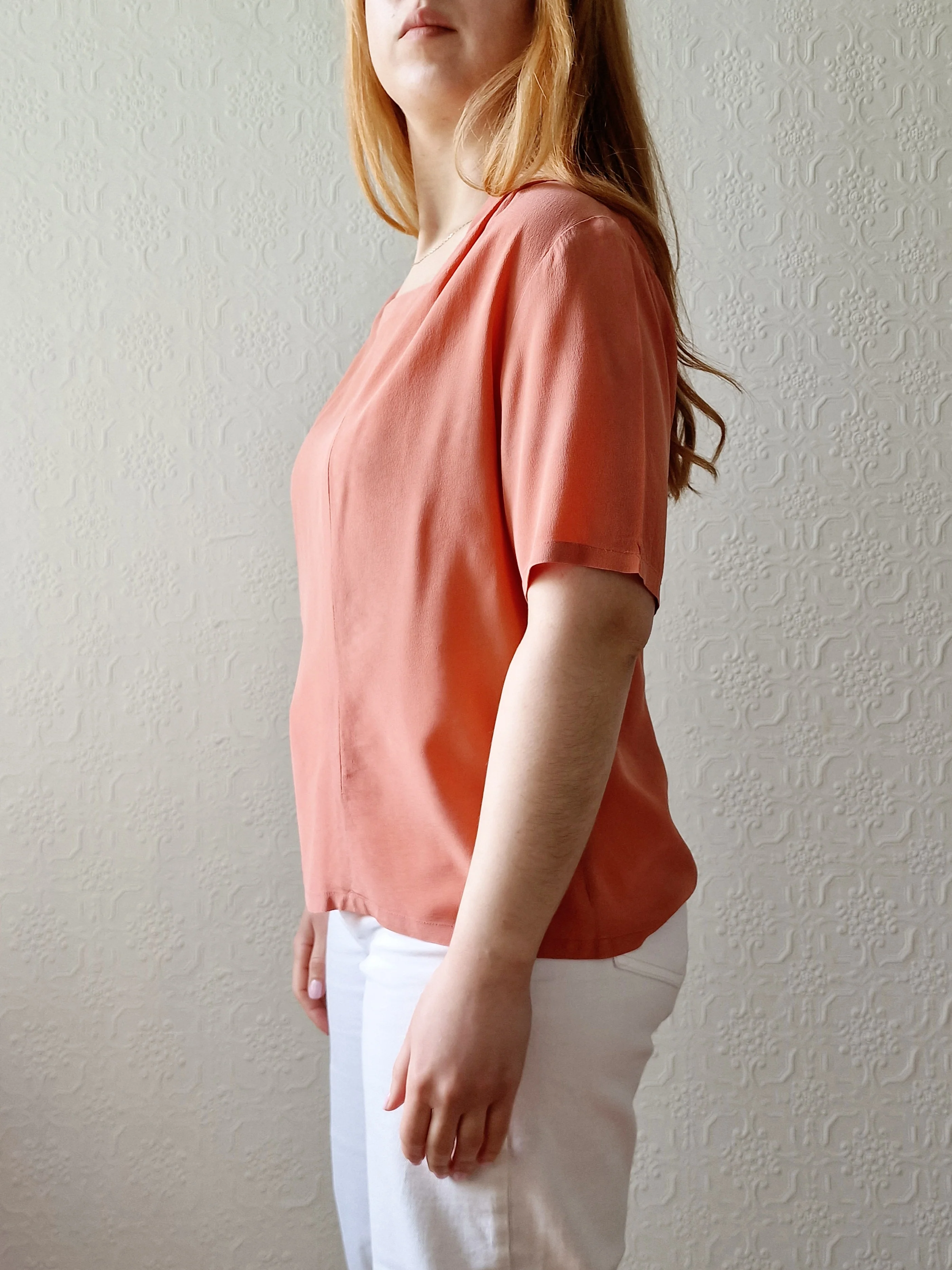 Vintage 90s Dusty Pink 100% Silk Blouse with Short Sleeves - M - Image 3