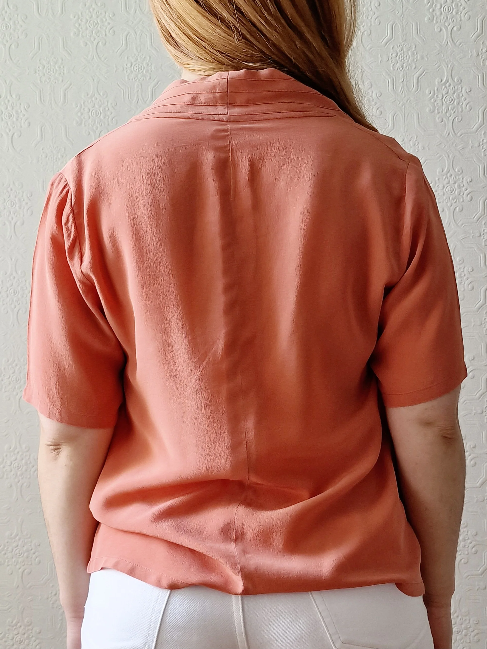 Vintage 90s Dusty Pink 100% Silk Blouse with Short Sleeves - M - Image 4