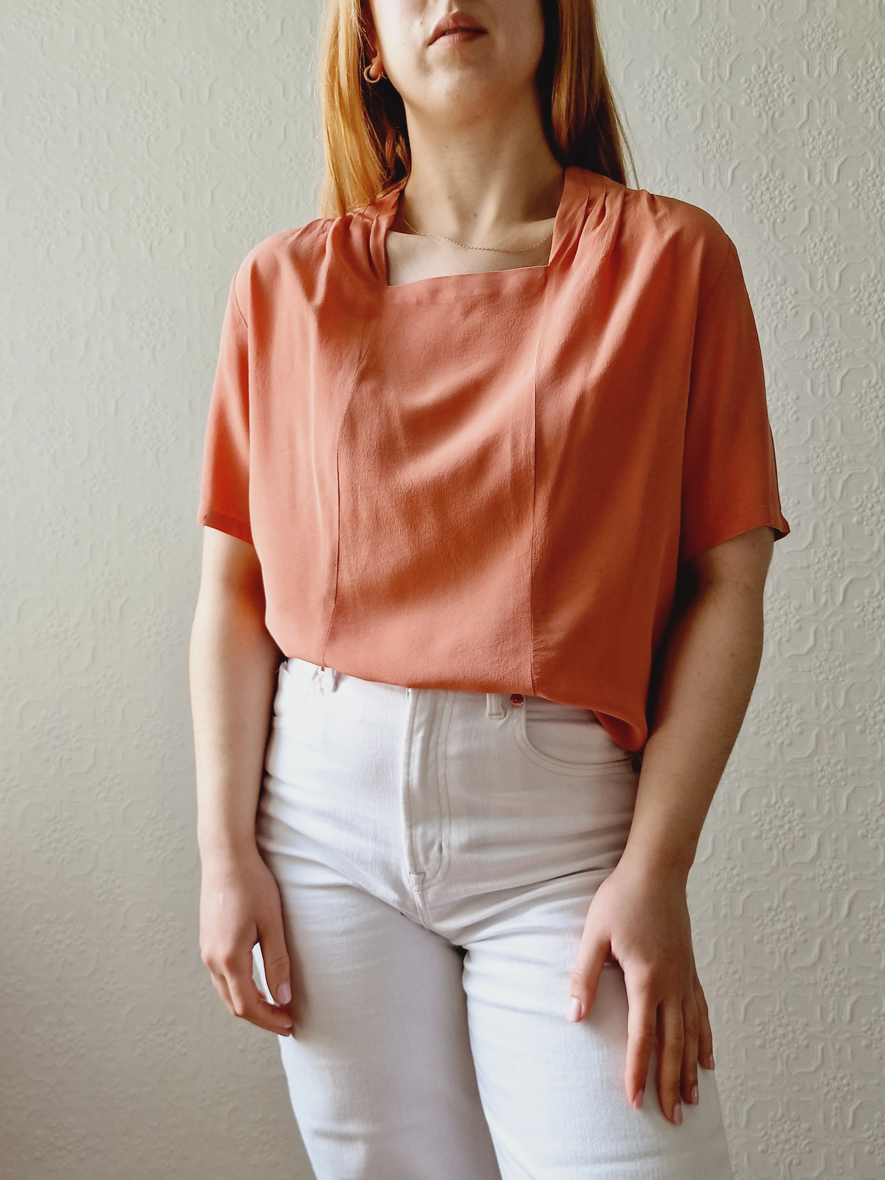 Vintage 90s Dusty Pink 100% Silk Blouse with Short Sleeves - M - Image 6