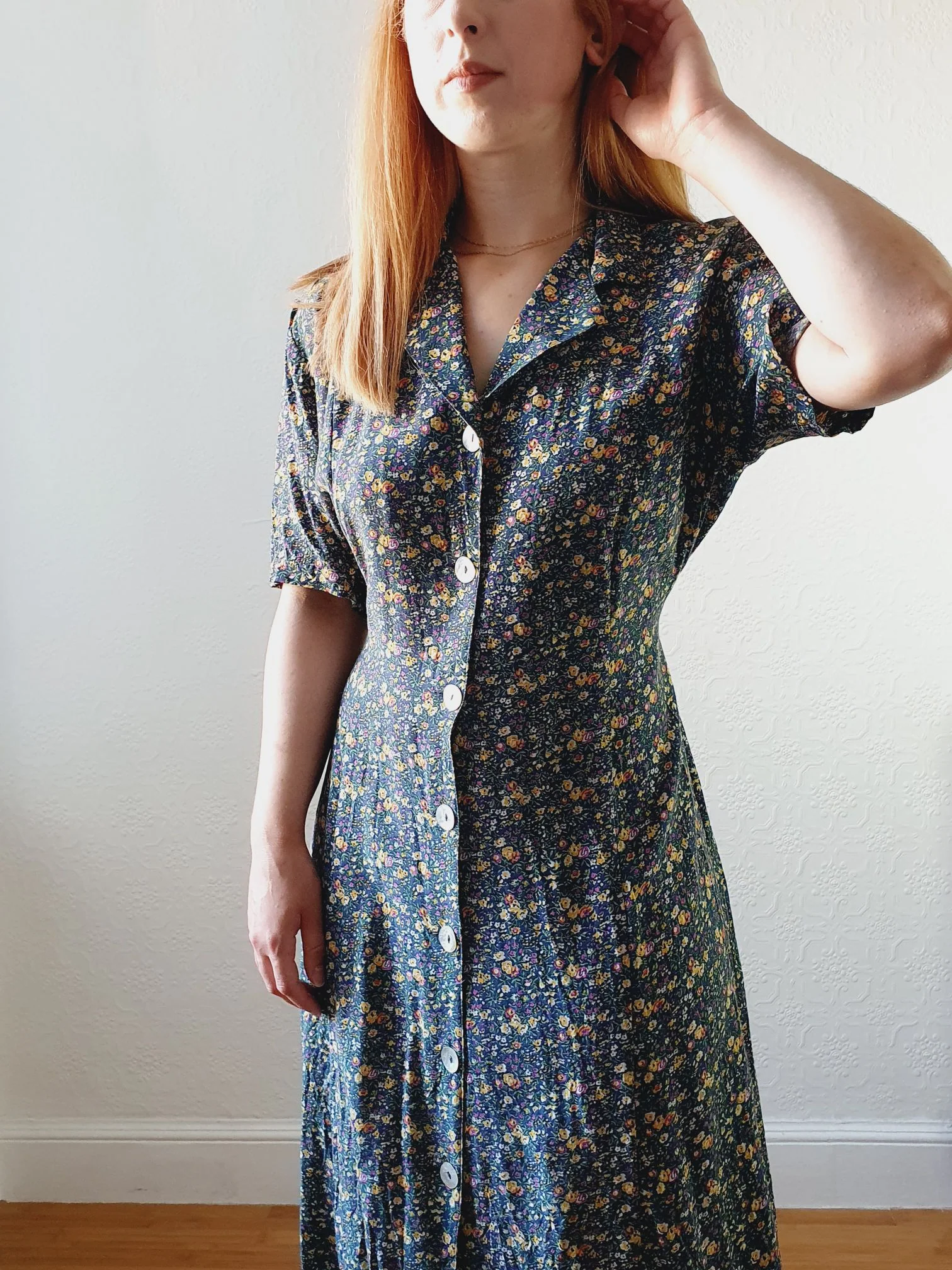 Vintage 90s Green Floral Ditsy Dress - L - Image 2