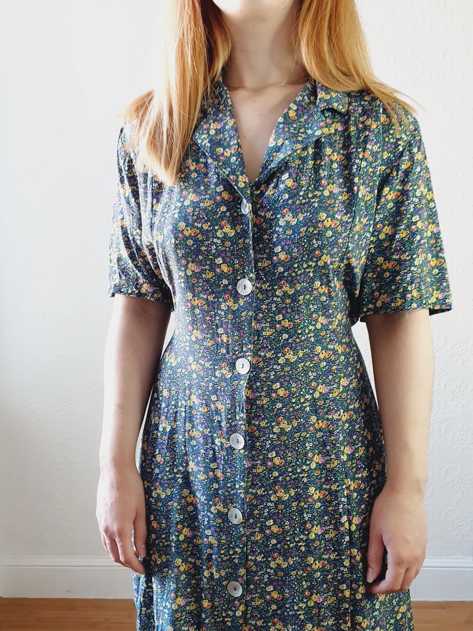 Vintage 90s Green Floral Ditsy Dress - L - Image 3