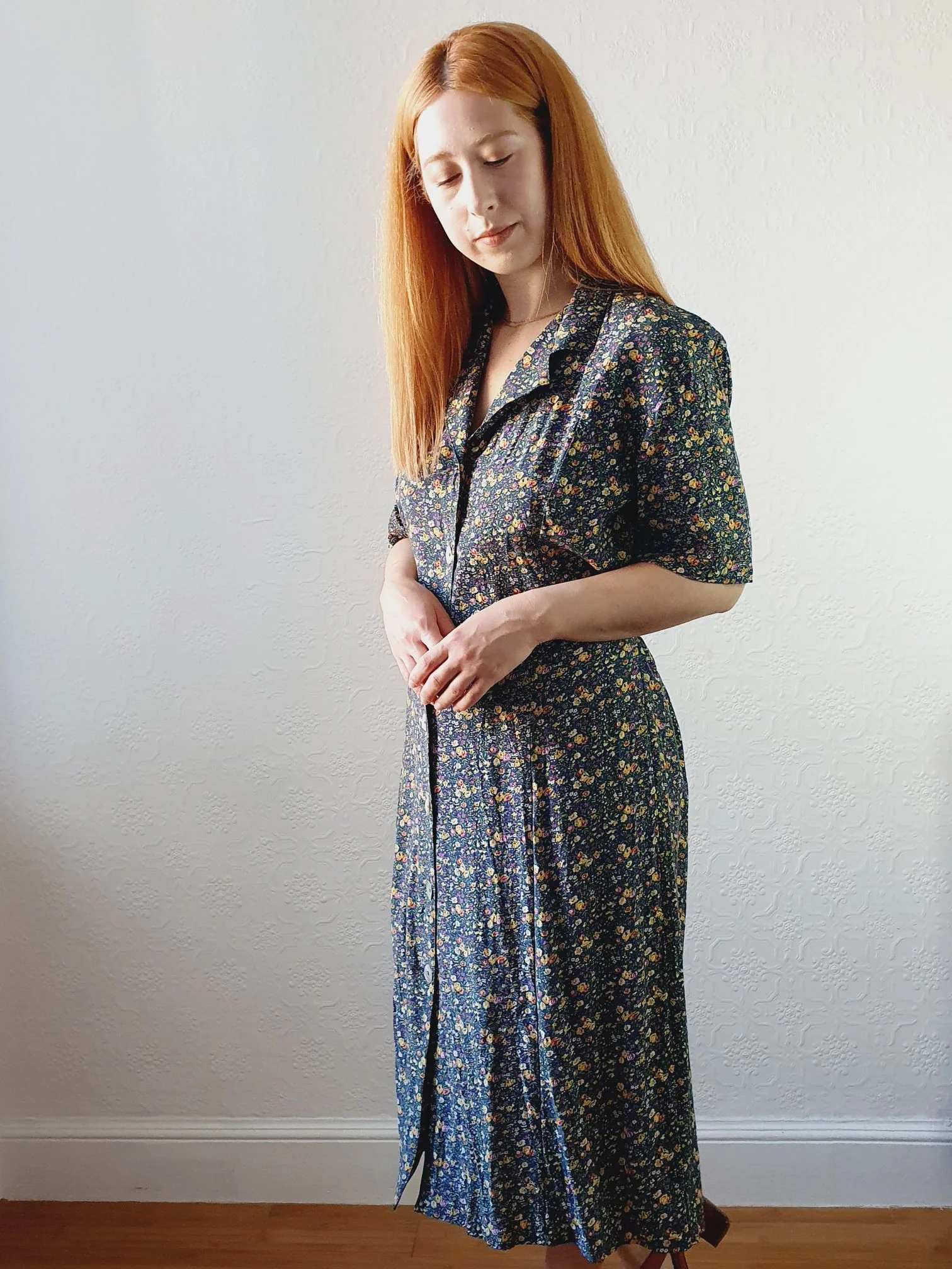 Vintage 90s Green Floral Ditsy Dress - L - Image 4