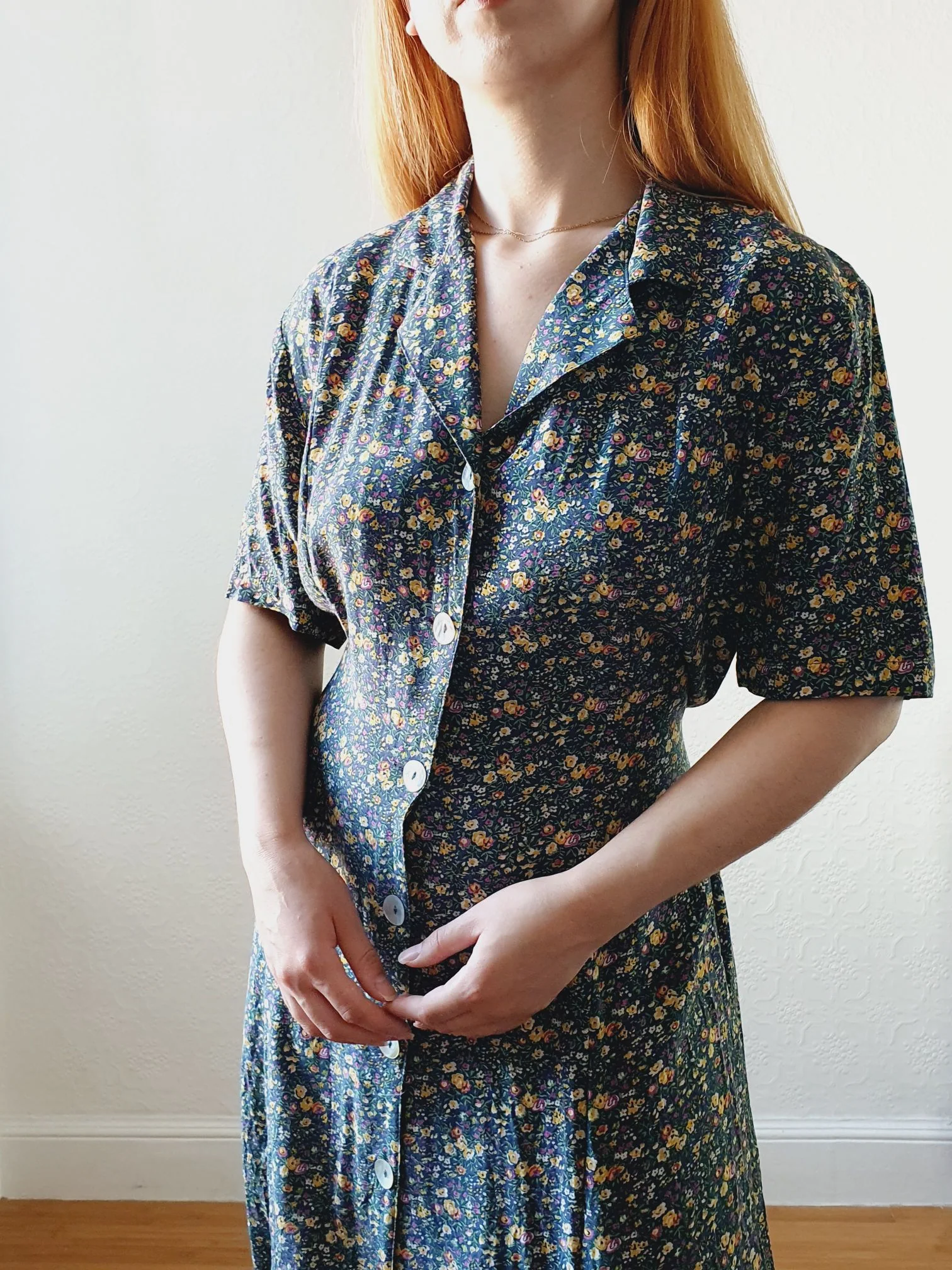 Vintage 90s Green Floral Ditsy Dress - L - Image 8