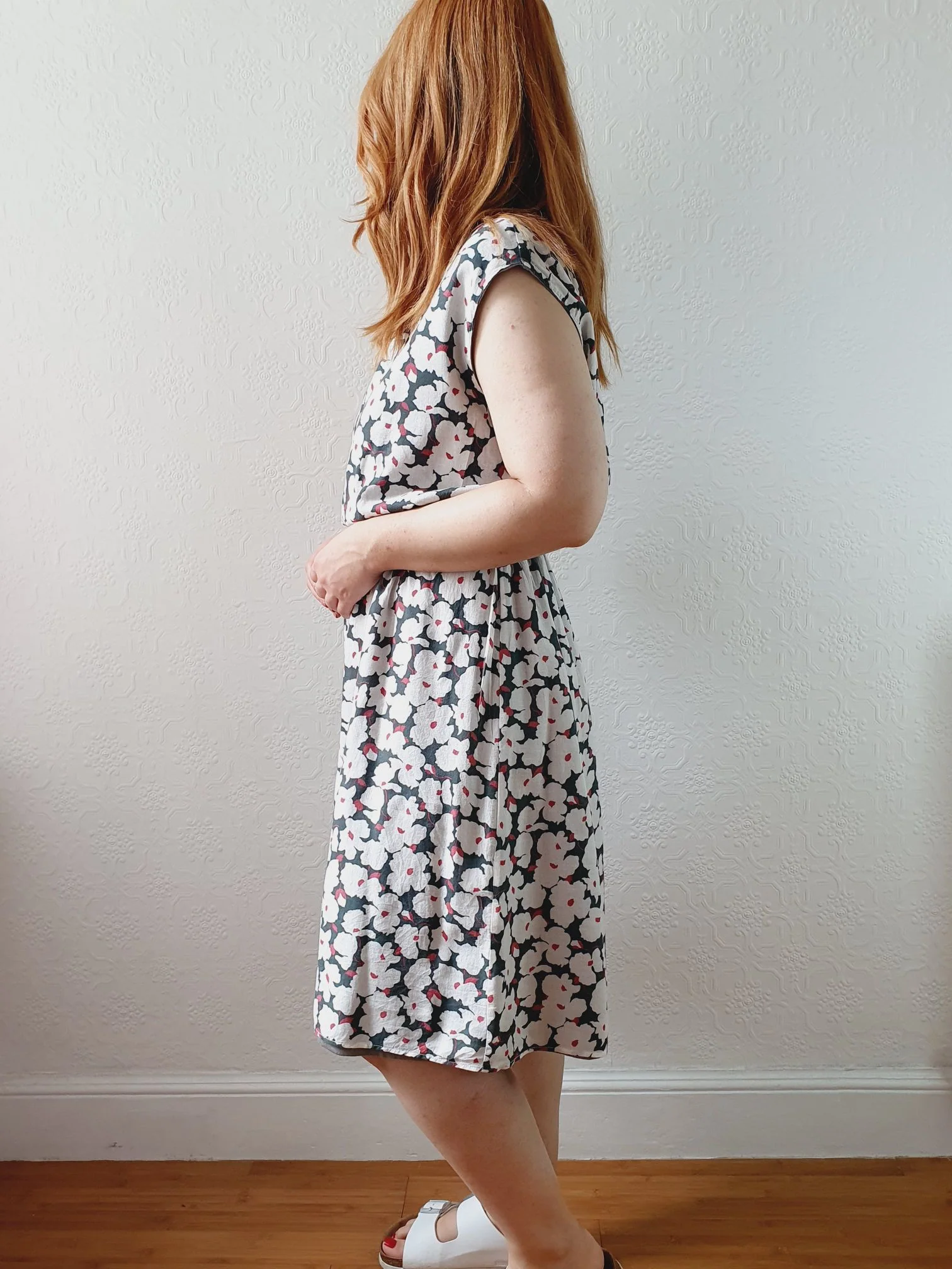 Vintage 90s Green & White Floral Sleeveless Dress - S/M - Image 3