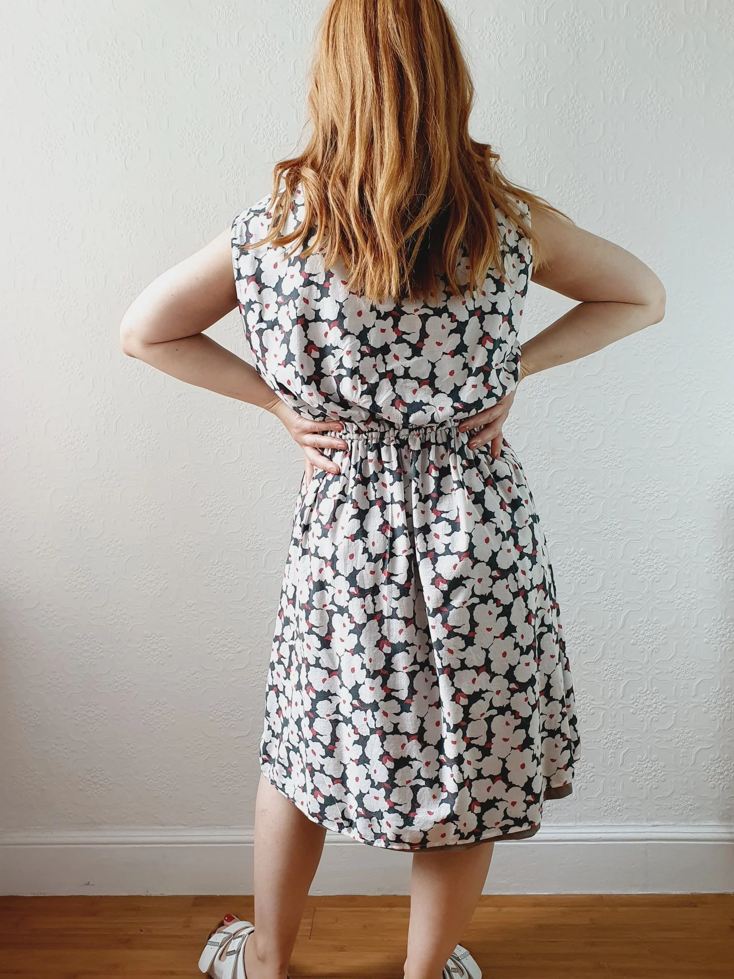 Vintage 90s Green & White Floral Sleeveless Dress - S/M - Image 4
