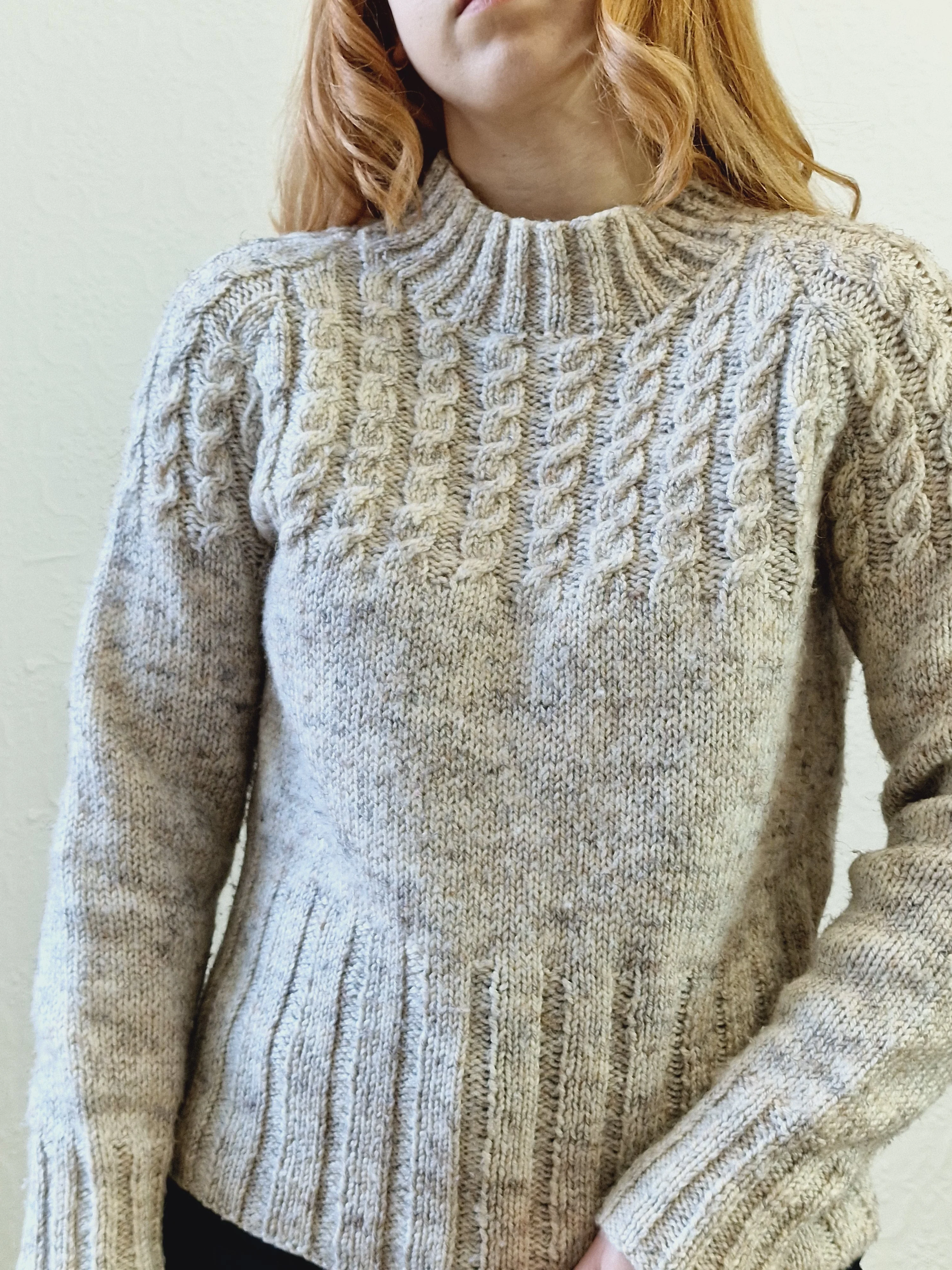 Vintage 90s Grey Wool High Neck Handknitted Aran Jumper - S - Image 6