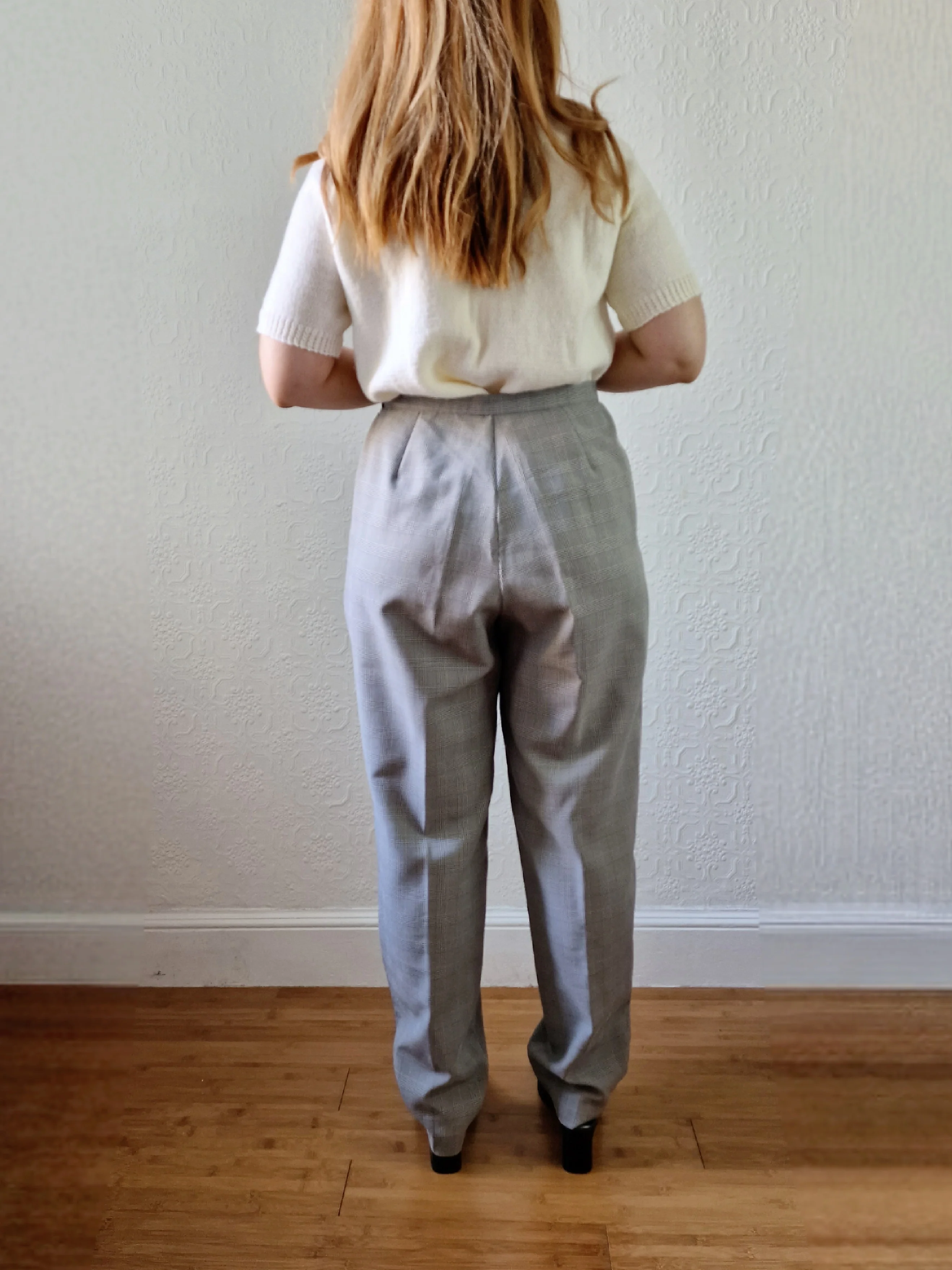 Vintage 90s High Waisted Black & White Check Pleated Trousers - M - Image 3