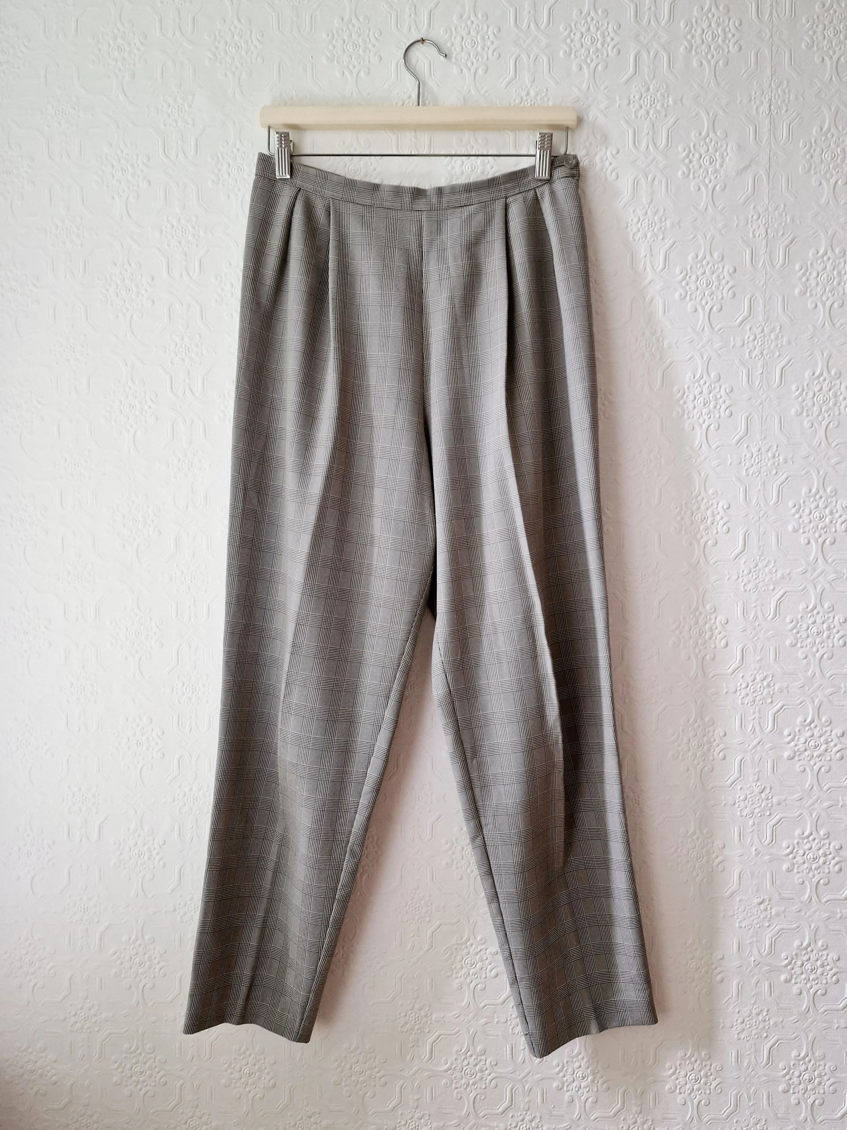Vintage 90s High Waisted Black & White Check Pleated Trousers - M - Image 5