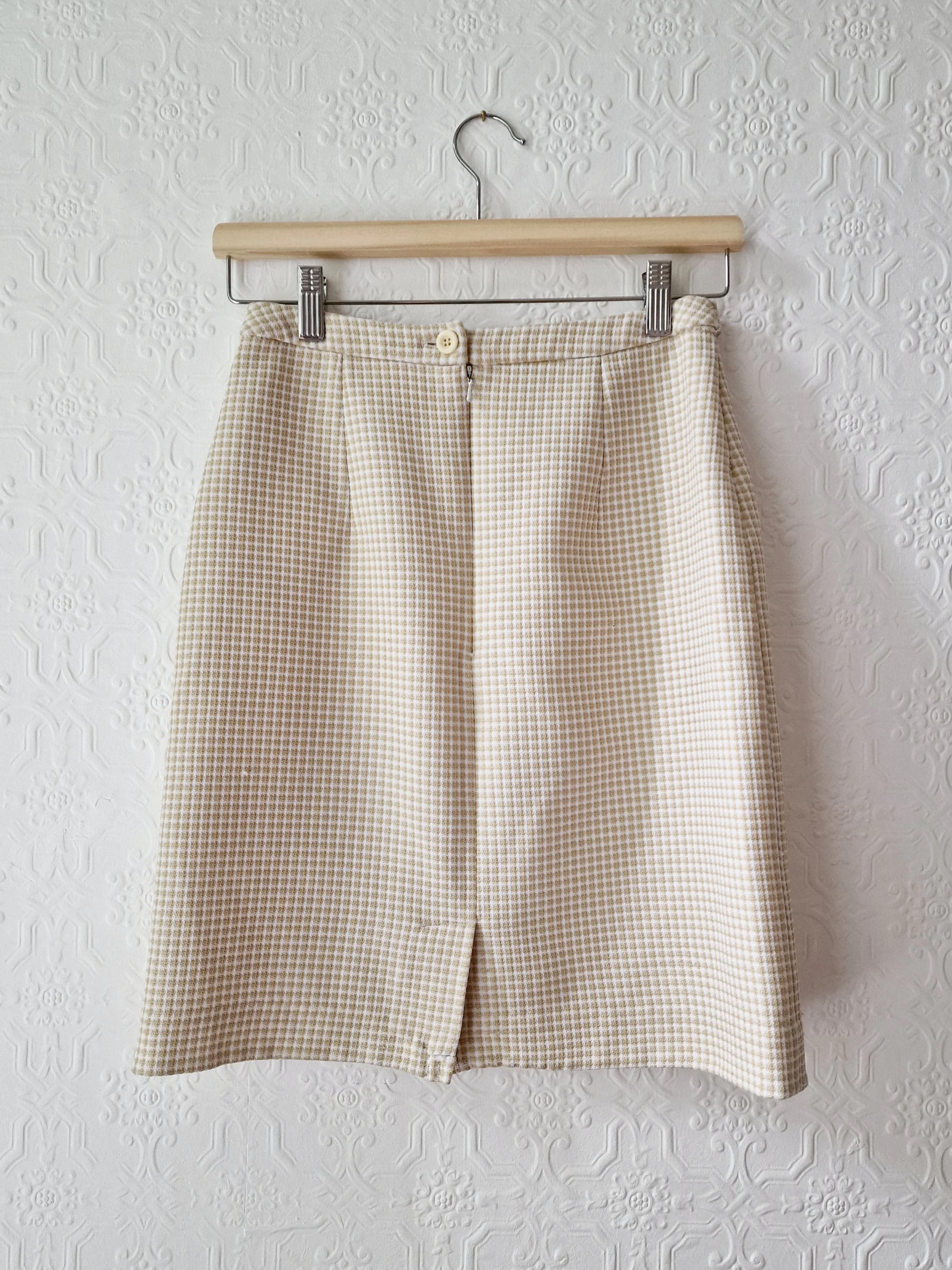 Vintage 90s High Waisted Cream & Beige Houndstooth Skirt - XS - Image 2