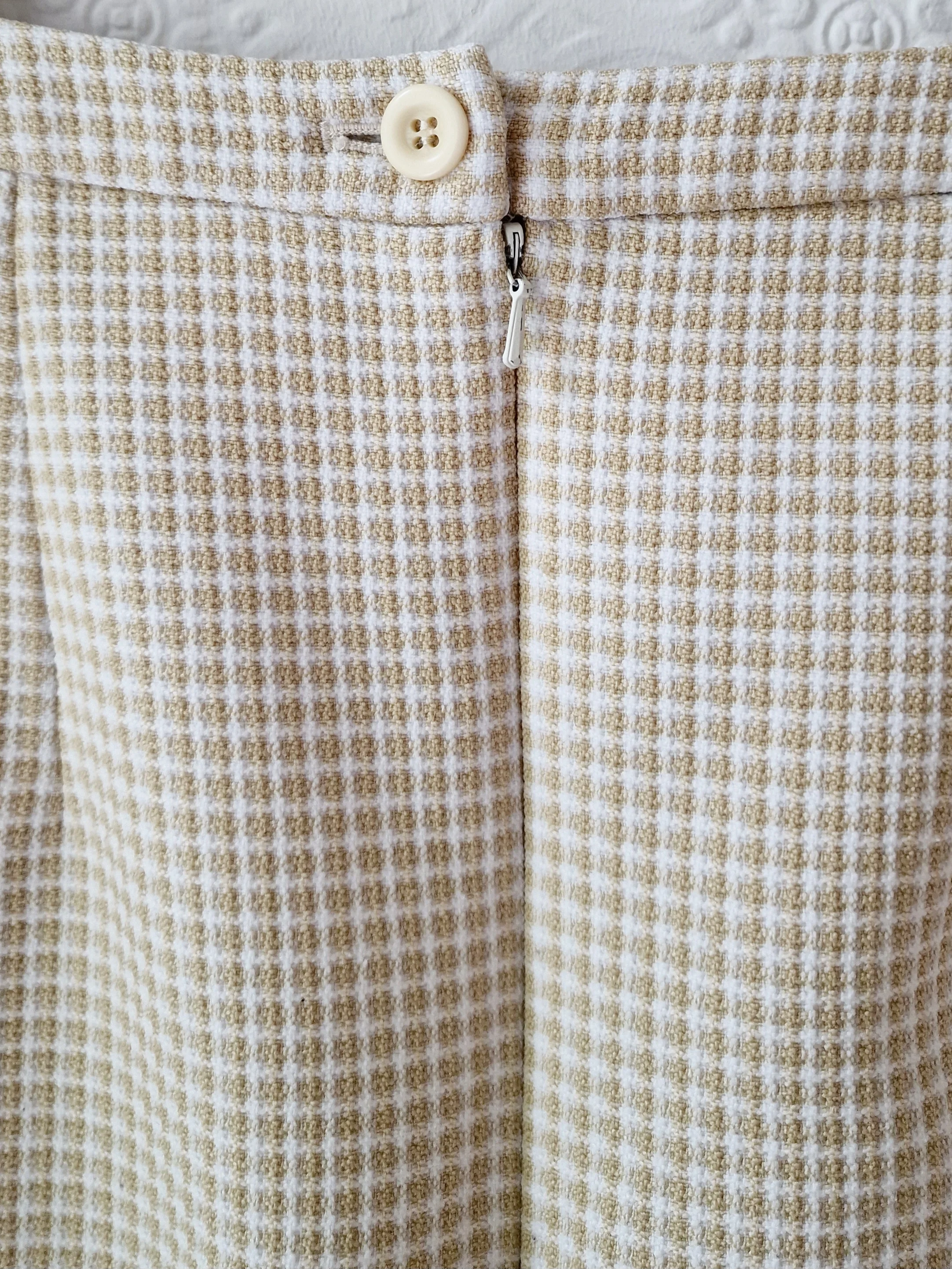 Vintage 90s High Waisted Cream & Beige Houndstooth Skirt - XS - Image 3