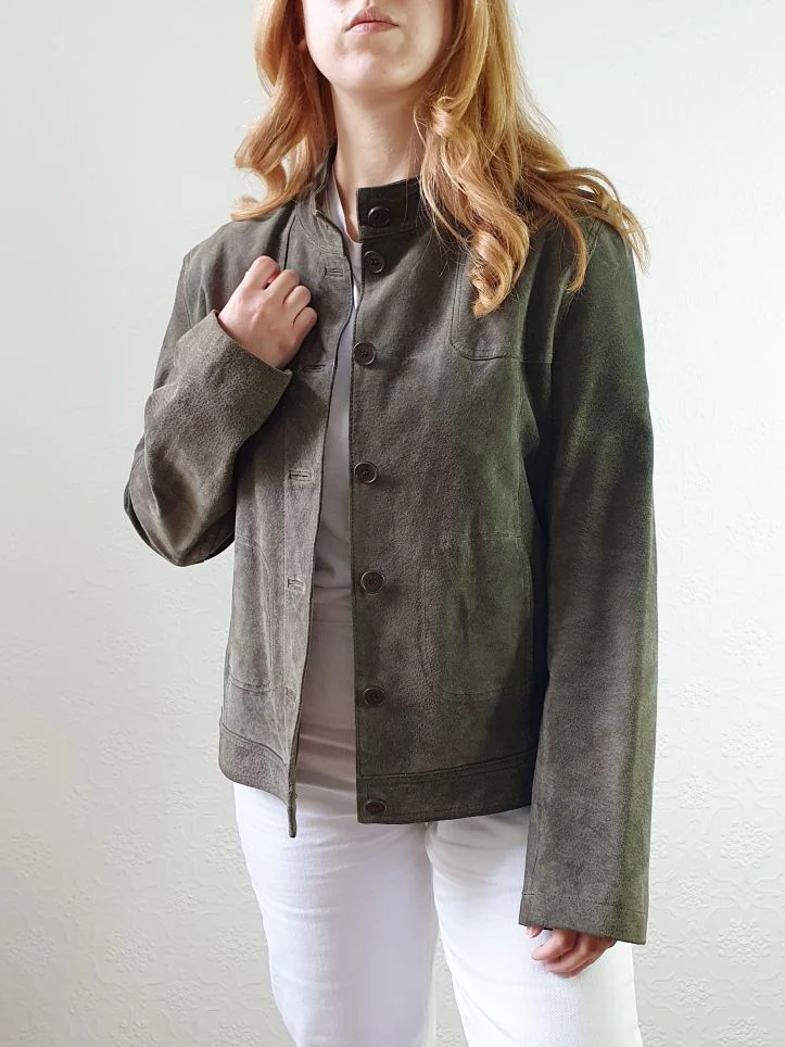 Vintage 90s Khaki Genuine Suede Leather Jacket - S