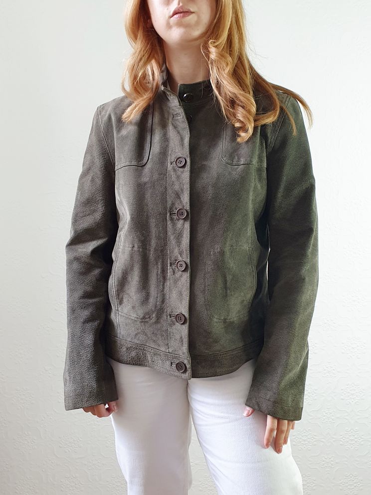Vintage 90s Khaki Genuine Suede Leather Jacket - S - Image 10