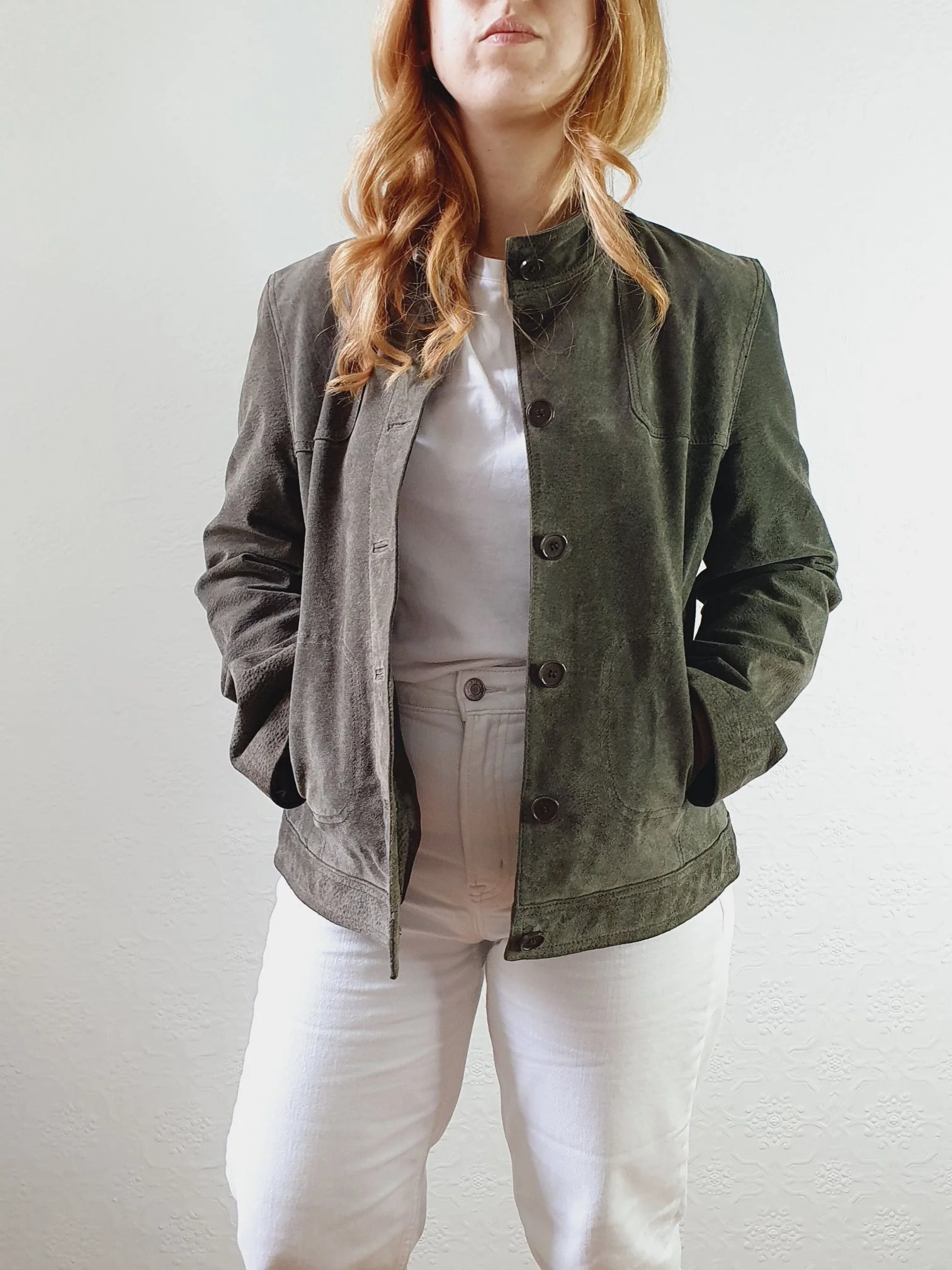 Vintage 90s Khaki Genuine Suede Leather Jacket - S - Image 2