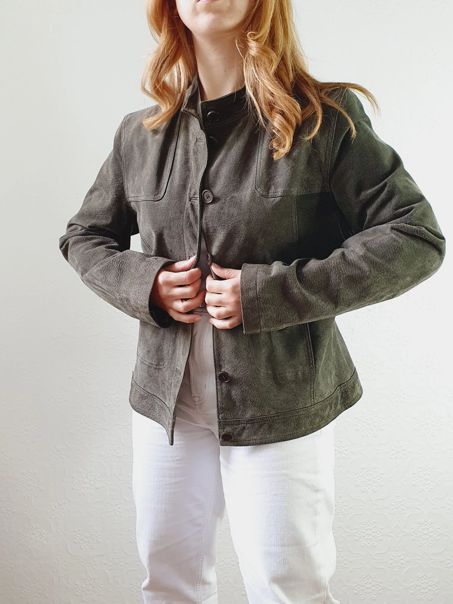 Vintage 90s Khaki Genuine Suede Leather Jacket - S - Image 3
