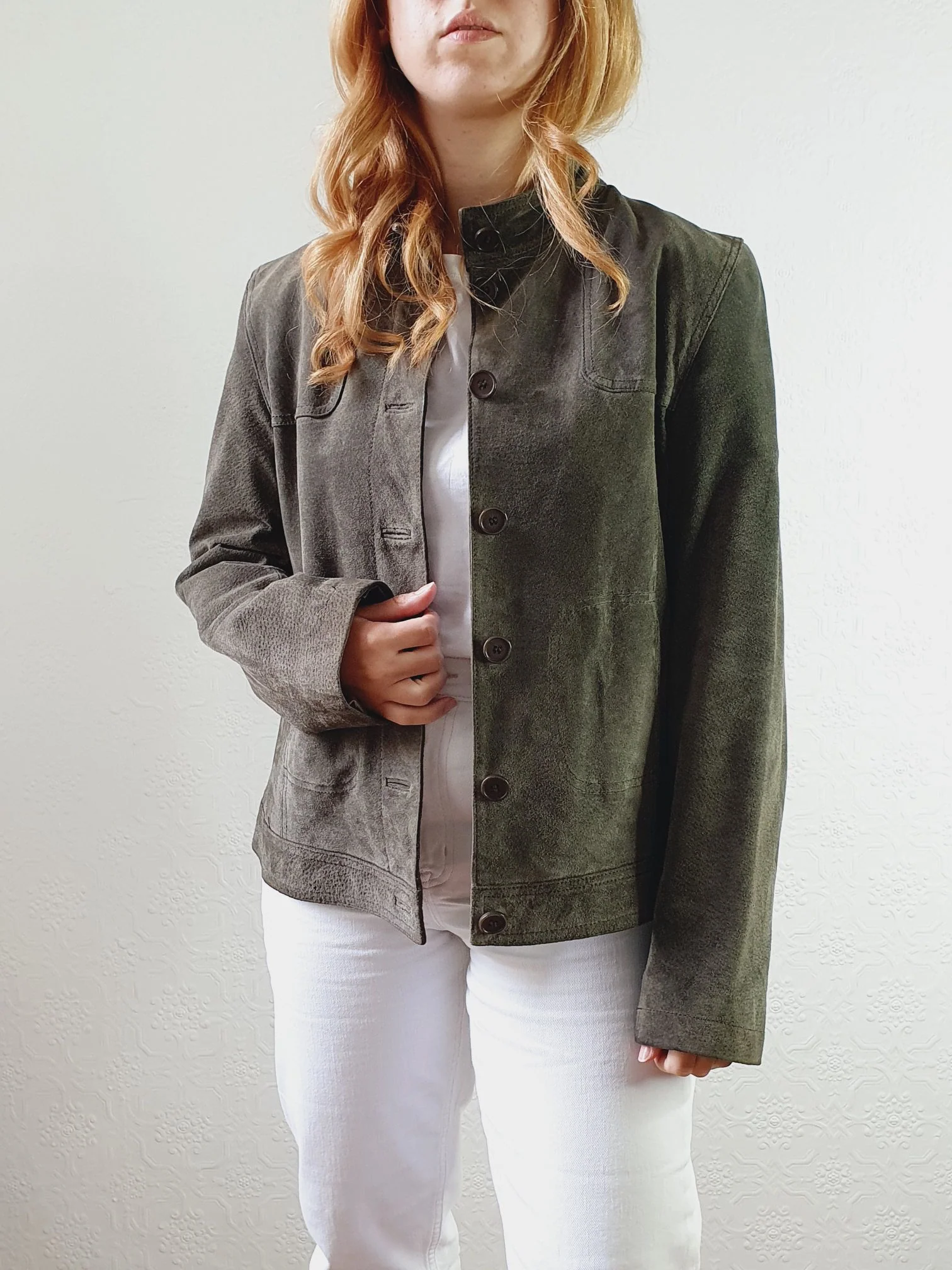 Vintage 90s Khaki Genuine Suede Leather Jacket - S - Image 4