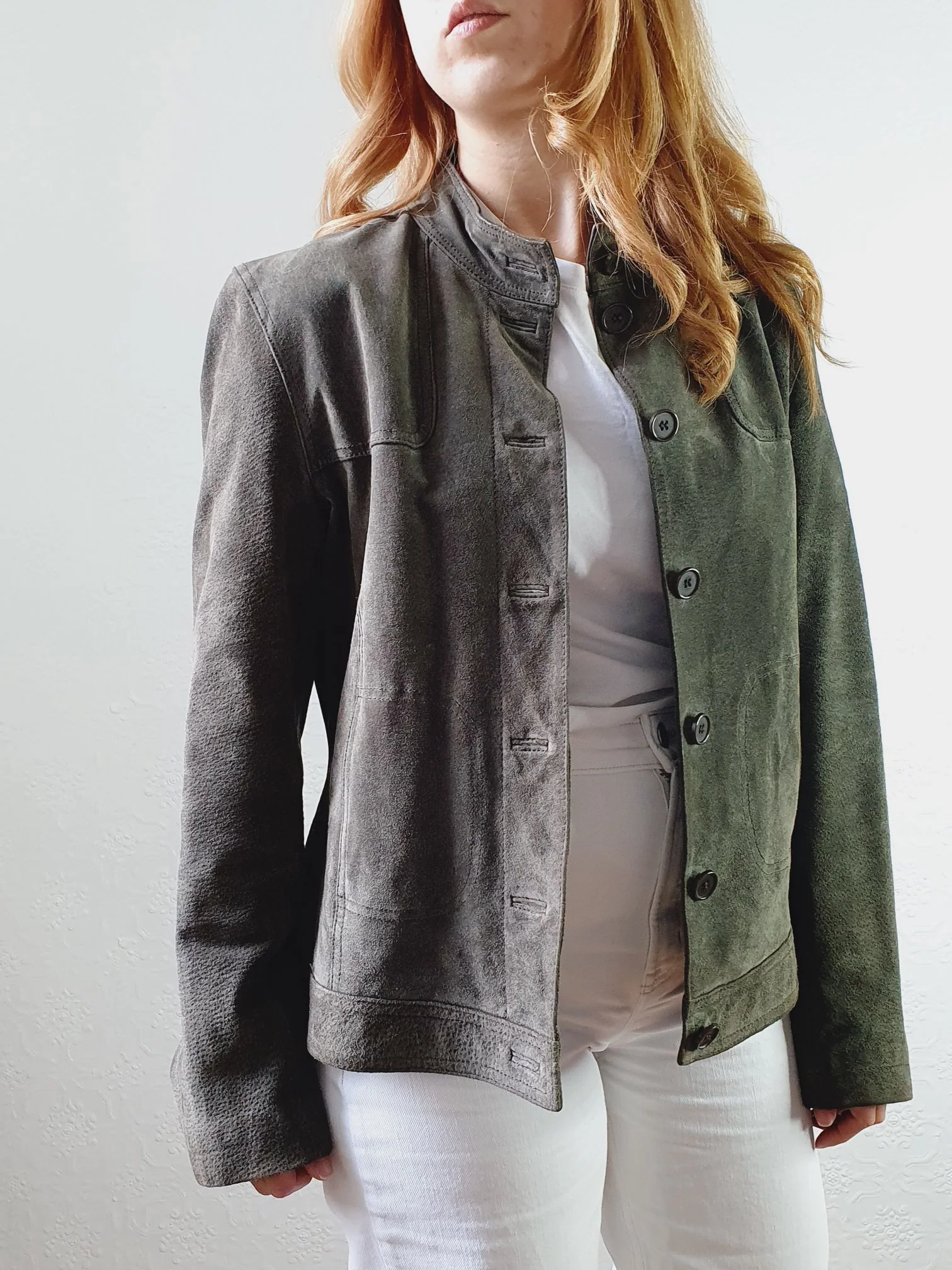 Vintage 90s Khaki Genuine Suede Leather Jacket - S - Image 5