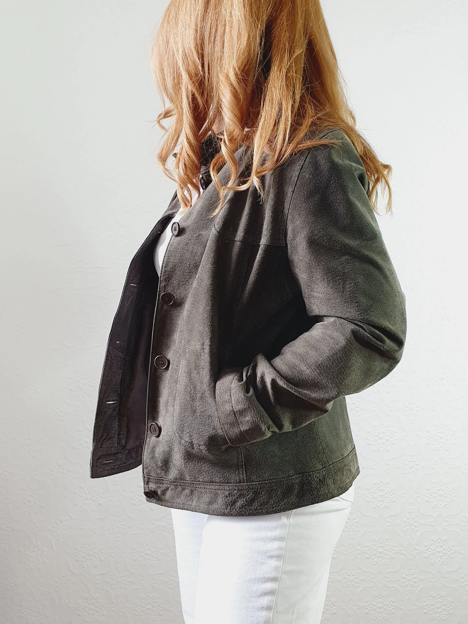 Vintage 90s Khaki Genuine Suede Leather Jacket - S - Image 6