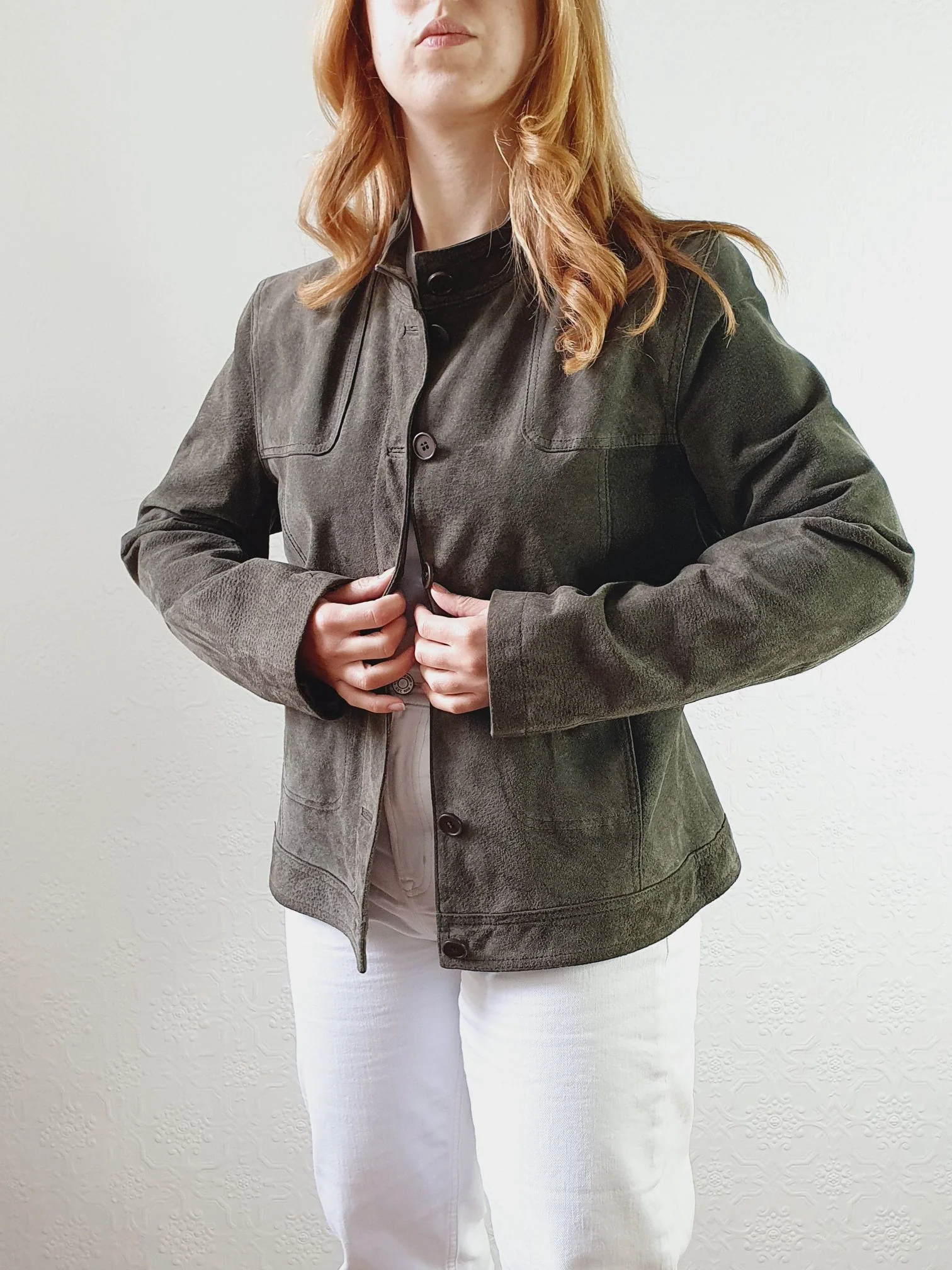 Vintage 90s Khaki Genuine Suede Leather Jacket - S - Image 7