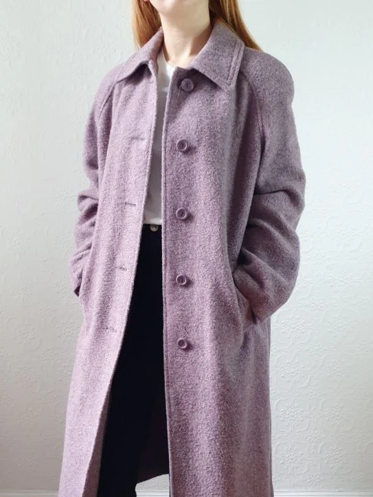 Vintage 90s Lavender Purple Pure Wool Single Breasted Long Coat - M/L