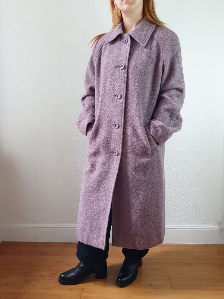 Vintage 90s Lavender Purple Pure Wool Single Breasted Long Coat - M/L - Image 10