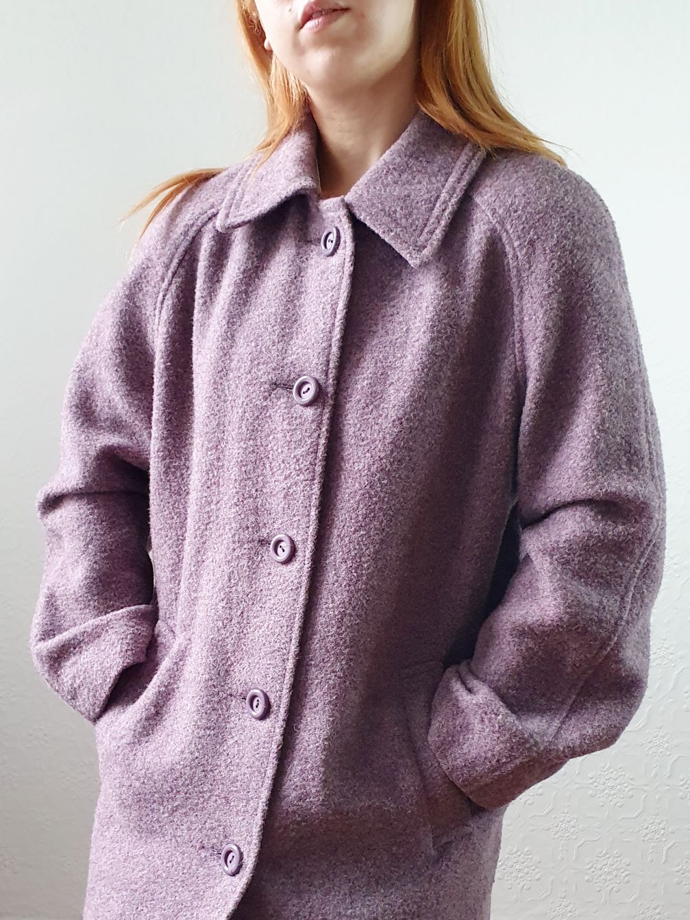 Vintage 90s Lavender Purple Pure Wool Single Breasted Long Coat - M/L - Image 11