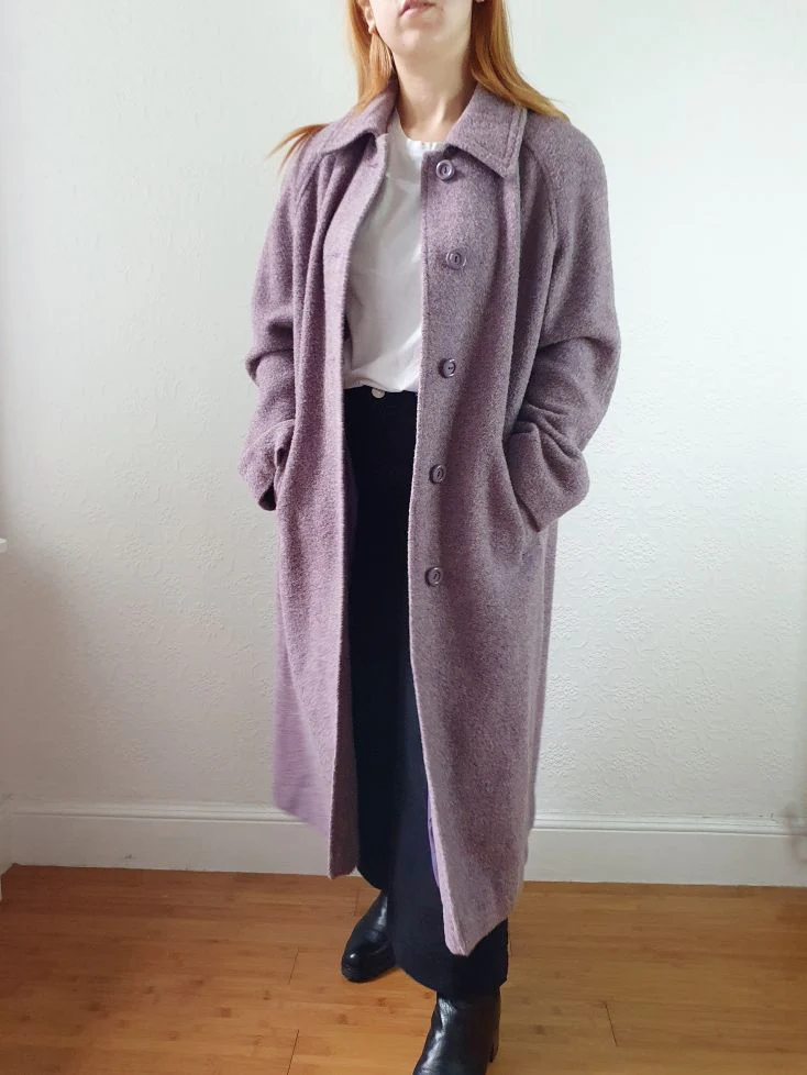 Vintage 90s Lavender Purple Pure Wool Single Breasted Long Coat - M/L - Image 12