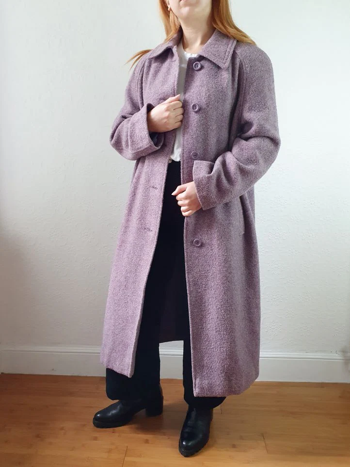 Vintage 90s Lavender Purple Pure Wool Single Breasted Long Coat - M/L - Image 13