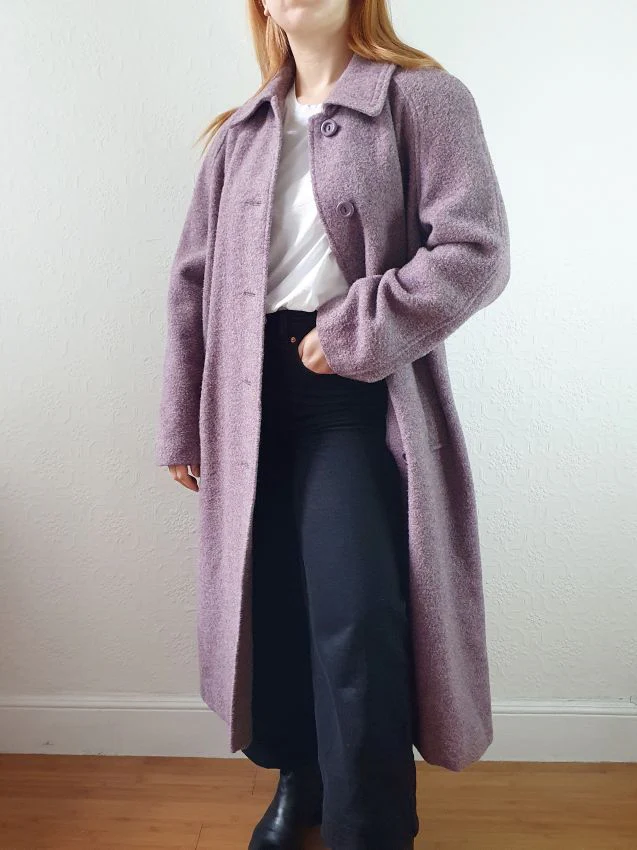 Vintage 90s Lavender Purple Pure Wool Single Breasted Long Coat - M/L - Image 14