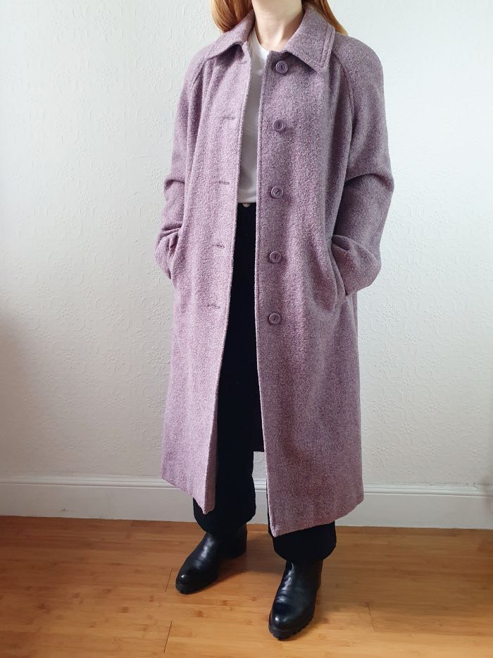 Vintage 90s Lavender Purple Pure Wool Single Breasted Long Coat - M/L - Image 15