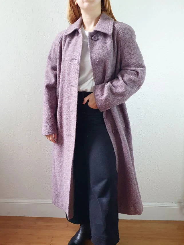 Vintage 90s Lavender Purple Pure Wool Single Breasted Long Coat - M/L - Image 2