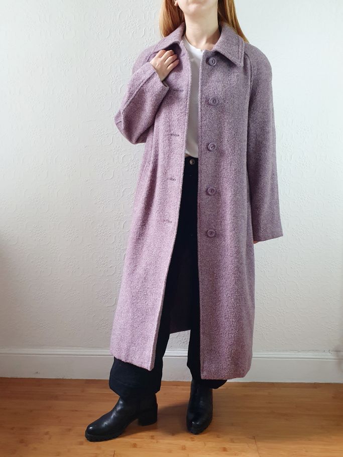 Vintage 90s Lavender Purple Pure Wool Single Breasted Long Coat - M/L - Image 3