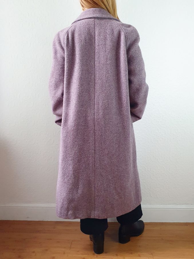 Vintage 90s Lavender Purple Pure Wool Single Breasted Long Coat - M/L - Image 4