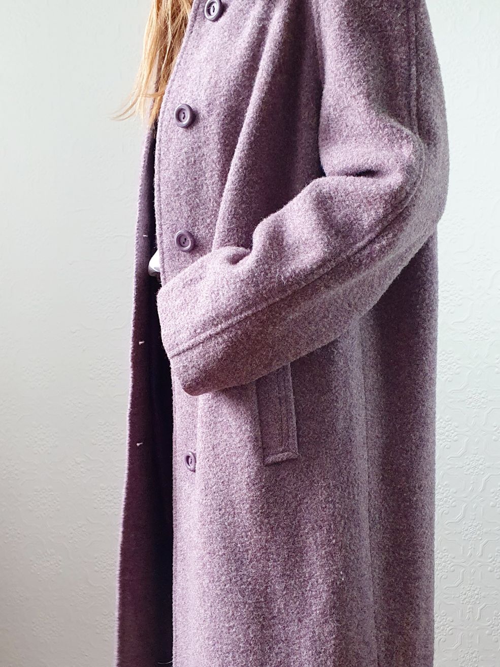 Vintage 90s Lavender Purple Pure Wool Single Breasted Long Coat - M/L - Image 5