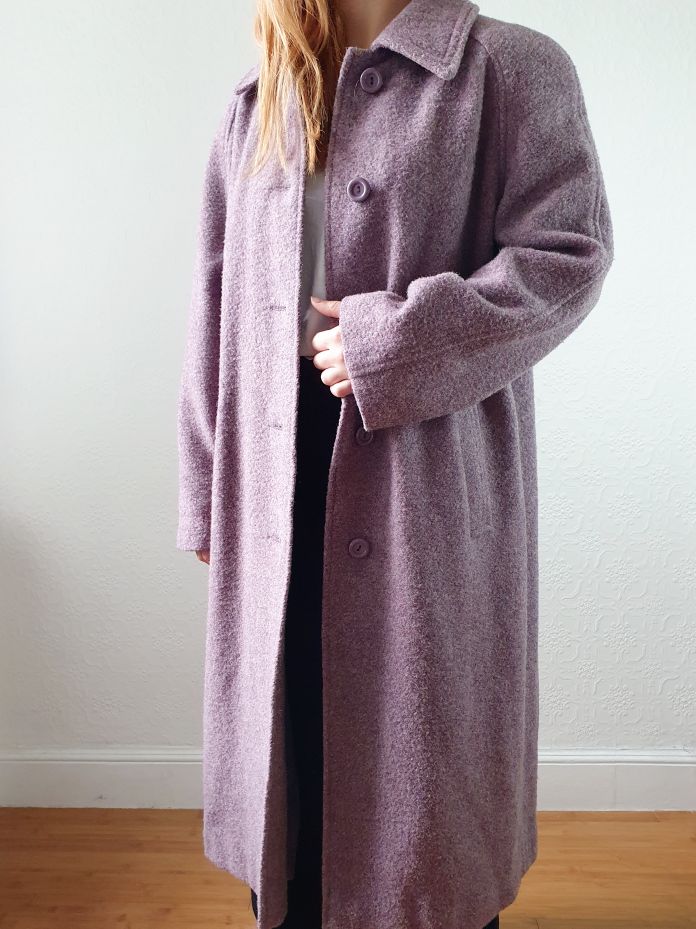 Vintage 90s Lavender Purple Pure Wool Single Breasted Long Coat - M/L - Image 6