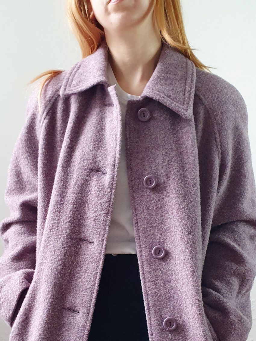 Vintage 90s Lavender Purple Pure Wool Single Breasted Long Coat - M/L - Image 7