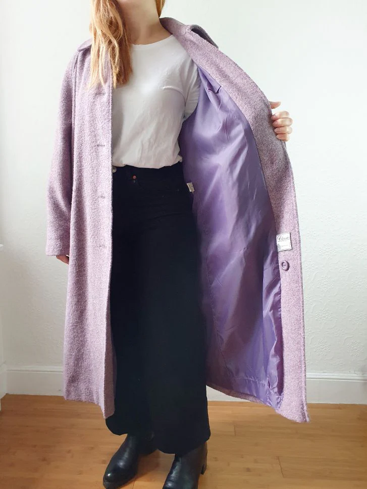 Vintage 90s Lavender Purple Pure Wool Single Breasted Long Coat - M/L - Image 8