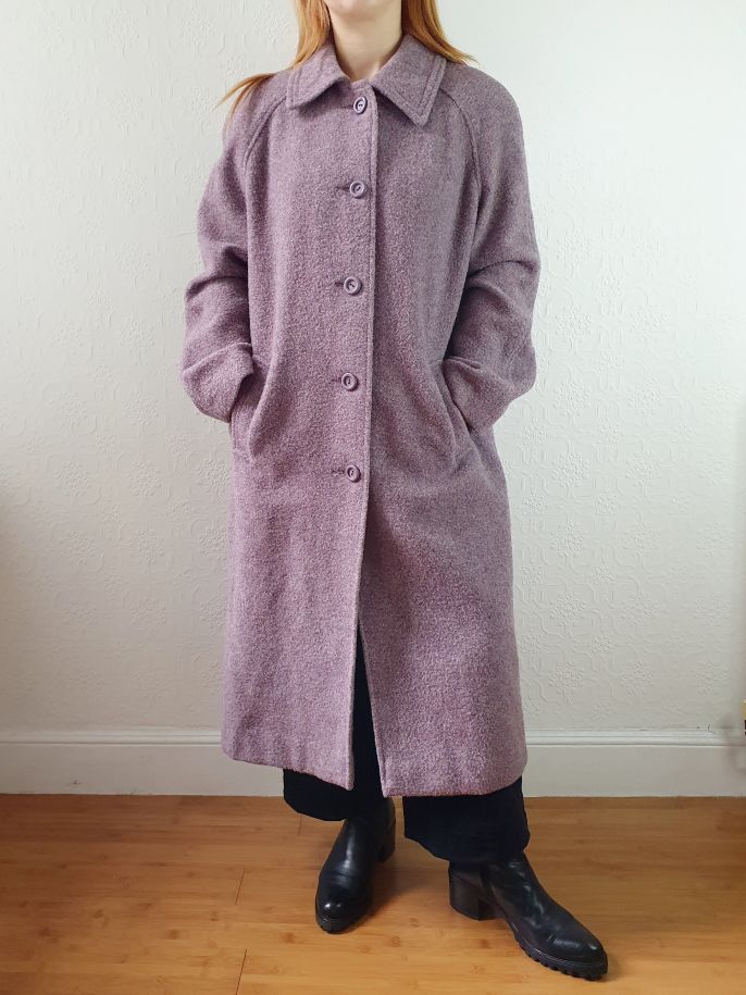 Vintage 90s Lavender Purple Pure Wool Single Breasted Long Coat - M/L - Image 9